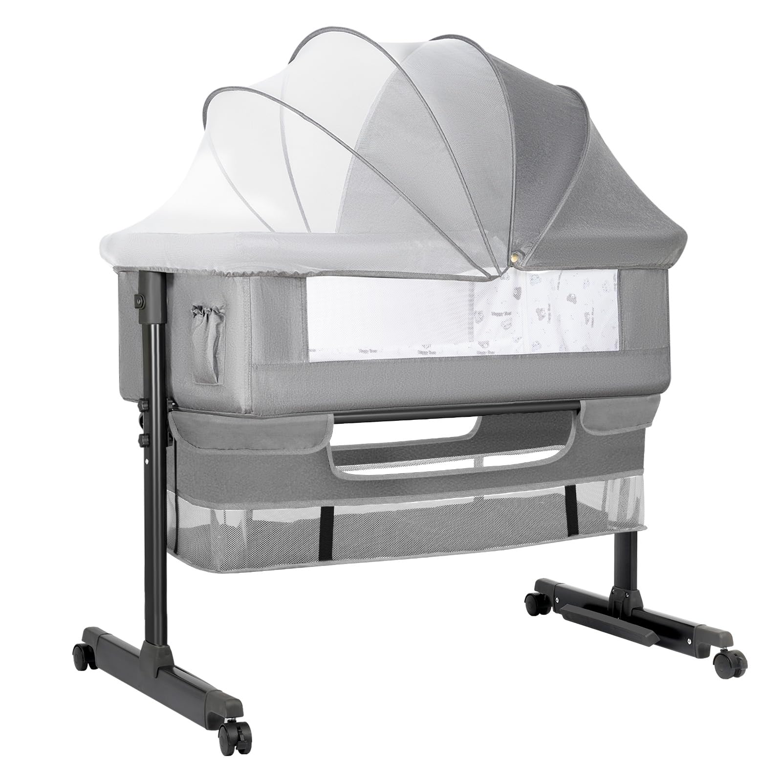 2024 New Style Light Grey Baby Bassinet - Portable Foldable Bedside Sleeper Crib for Boys & Girls | Perfect for Nursery, Travel & Co-Sleeping
