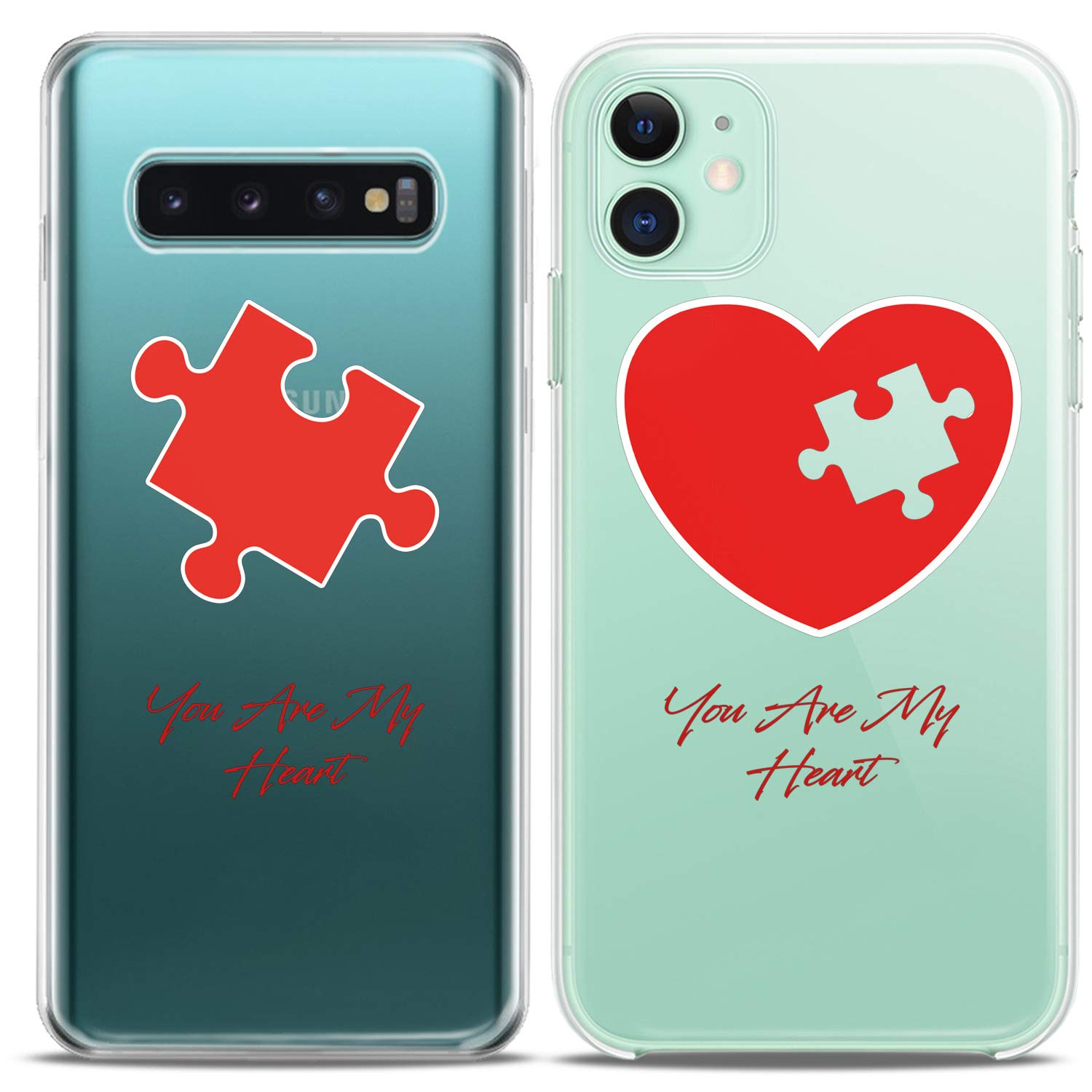 **Matching Couple iPhone Cases - Compatible with iPhone 16/15/14/13/12/11 Pro Max/Mini/XS/X/6s/8 Plus/7+/XR/10/SE/5 - Red Puzzle Quote Design - Anniversary Gift for Her - Cute Silicone Pair Cover for Boyfriend & Girlfriend - Perfect for Couples, Valentine's Day & Romantic Gifts**