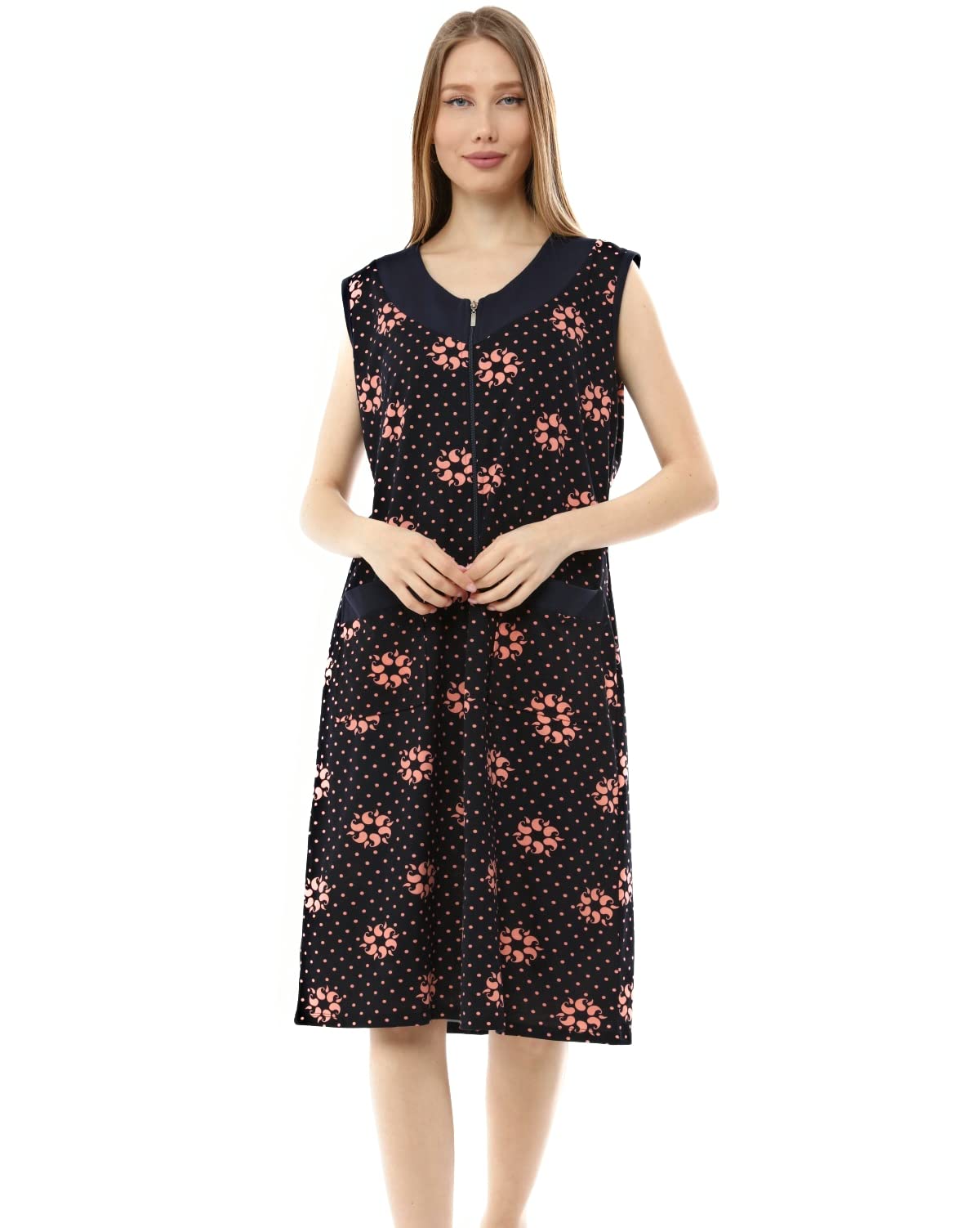 La Serren Women's 100% Cotton Zipper Front Sleeveless Summer Dress - Casual House Robe for Lounge, Beach Cover-Up & Sleepwear