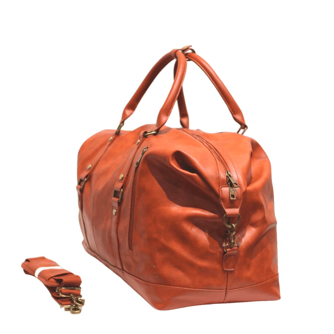 Premium Waterproof Leather Travel Duffle Bag for Men & Women - Large Carry-On Luggage with Spacious Compartment for Airplane, Overnight Trips & Weekend Getaways (Brown) - Ideal for Business Travel, Gym & Outdoor Adventures