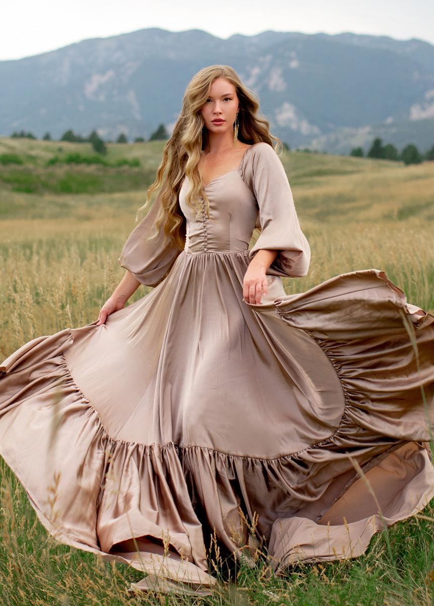Lorna Impact Dress in Stone - Elegant Women's Casual Midi Dress for Summer, Office, and Special Occasions