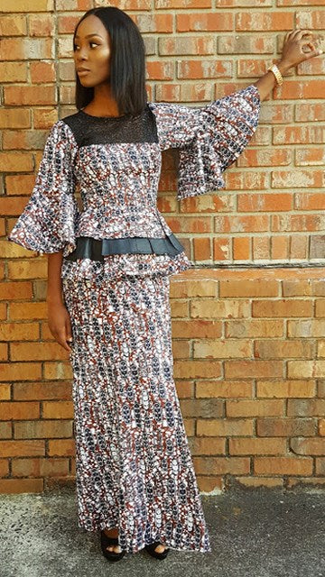 Stylish Earth Tone African Print Top and Skirt Set DPX3770TS | Boho Chic Outfit for Women | Perfect for Cultural Events, Vacations & Summer Fashion