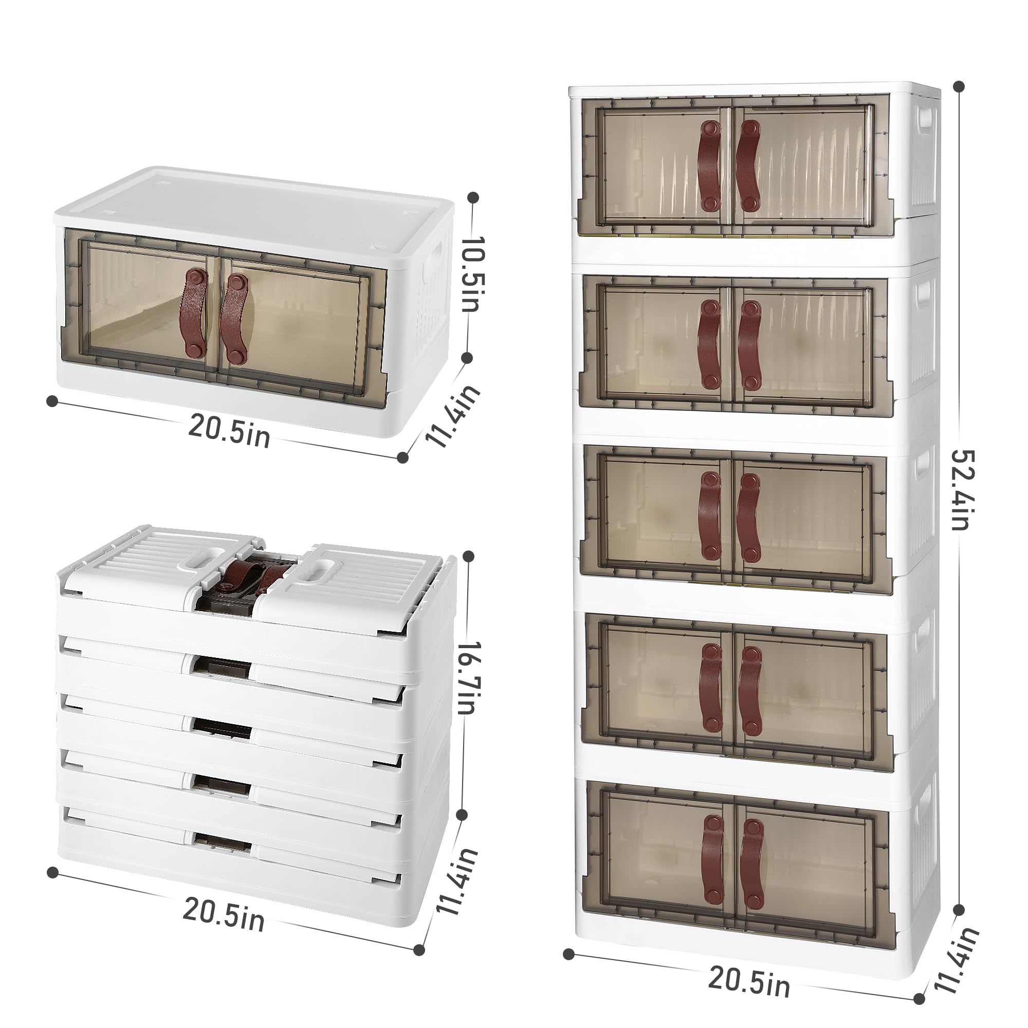 Simple Deluxe 200 Qt (50 Gal) Plastic Storage Bins with Lids - 5 Pack Stackable Beige Closet Organizer, Foldable Cabinet with Door (20.5 x 11.4 x 52.4 Inch) - Perfect for Home Organization, Garage Storage & Seasonal Clothes