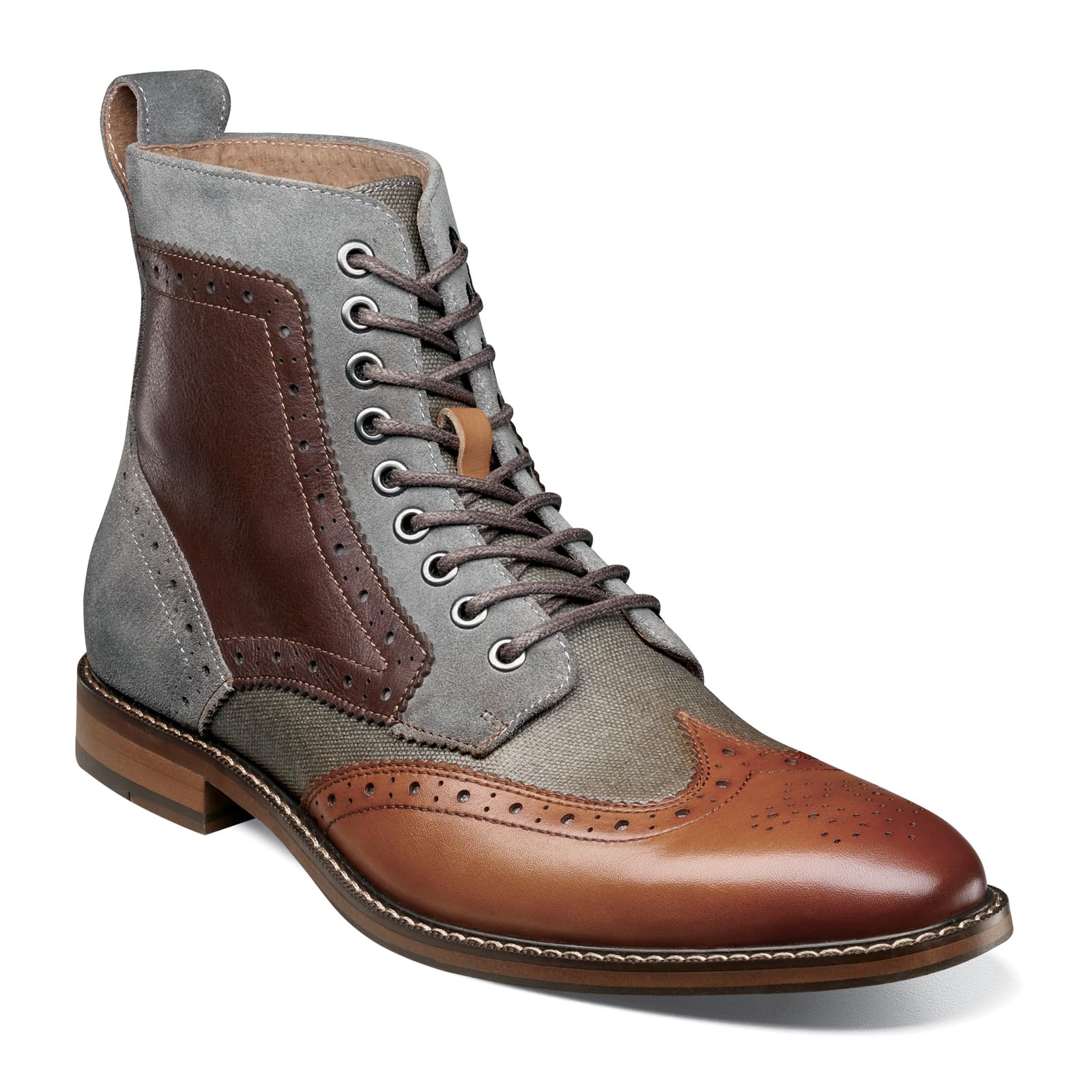 STACY ADAMS Men's Finnegan Wingtip Lace Up Boot - Classic Dress Boots for Business & Formal Occasions | Comfortable Oxford Shoes for Office, Wedding & Professional Events