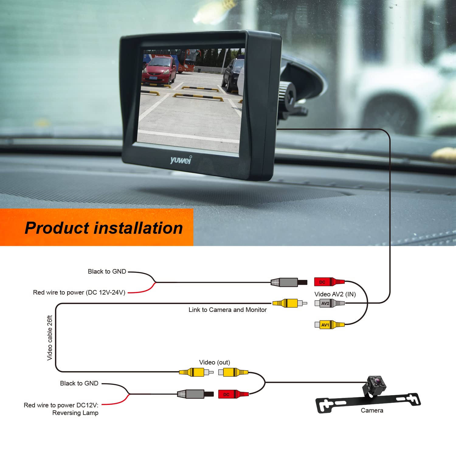 Yuwei 4.3 Inch Backup Camera for Car - IP69K Waterproof Rear View System with Night Vision, Universal Reverse Camera Kit for SUV, Minivan, Truck | Perfect for Parking Assistance & Safe Driving at Night
