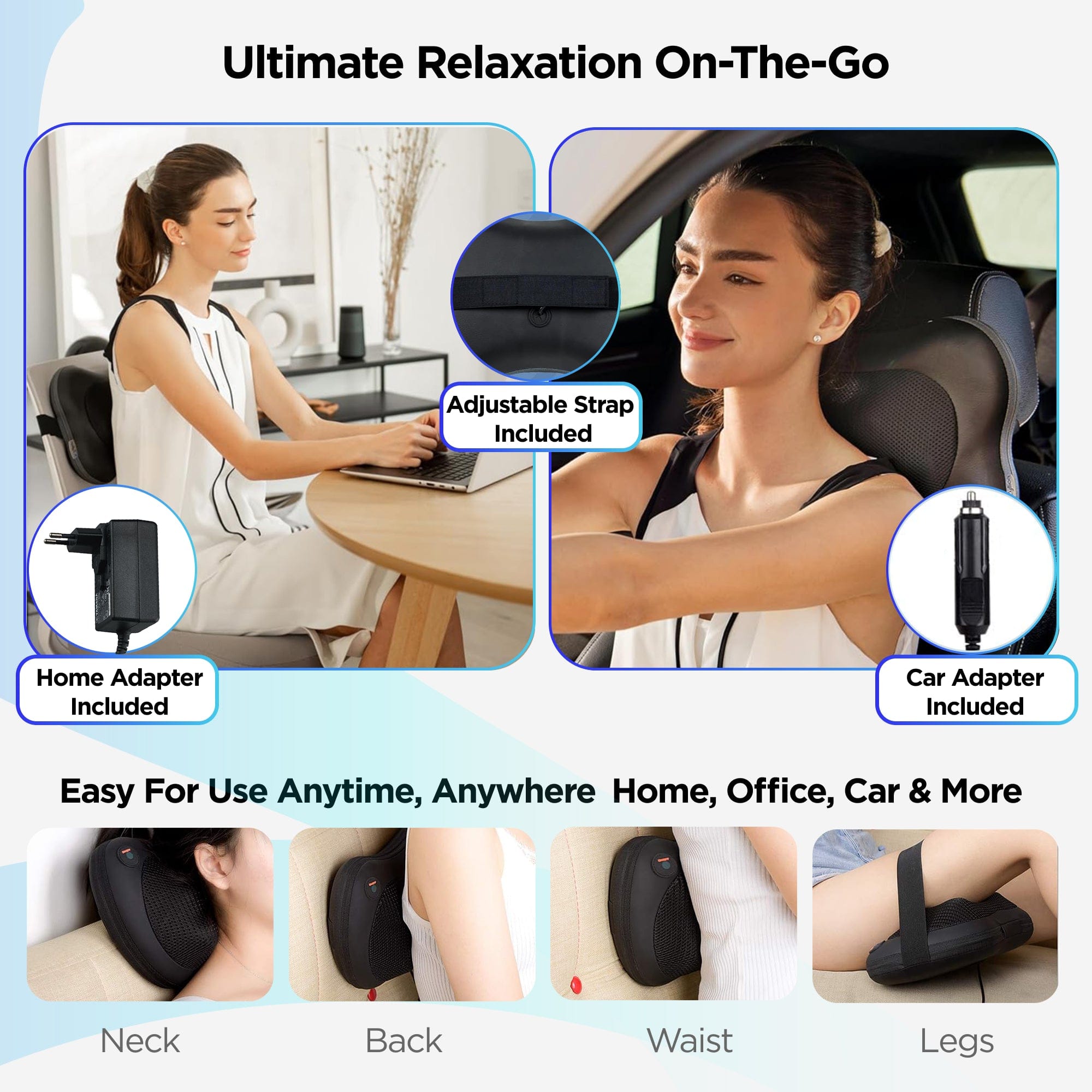 Dr Physio USA Shiatsu Massage Cushion with Heat - Full Body Neck and Back Massager Machine Model 1012 - Perfect for Home, Office and Car Relaxation
