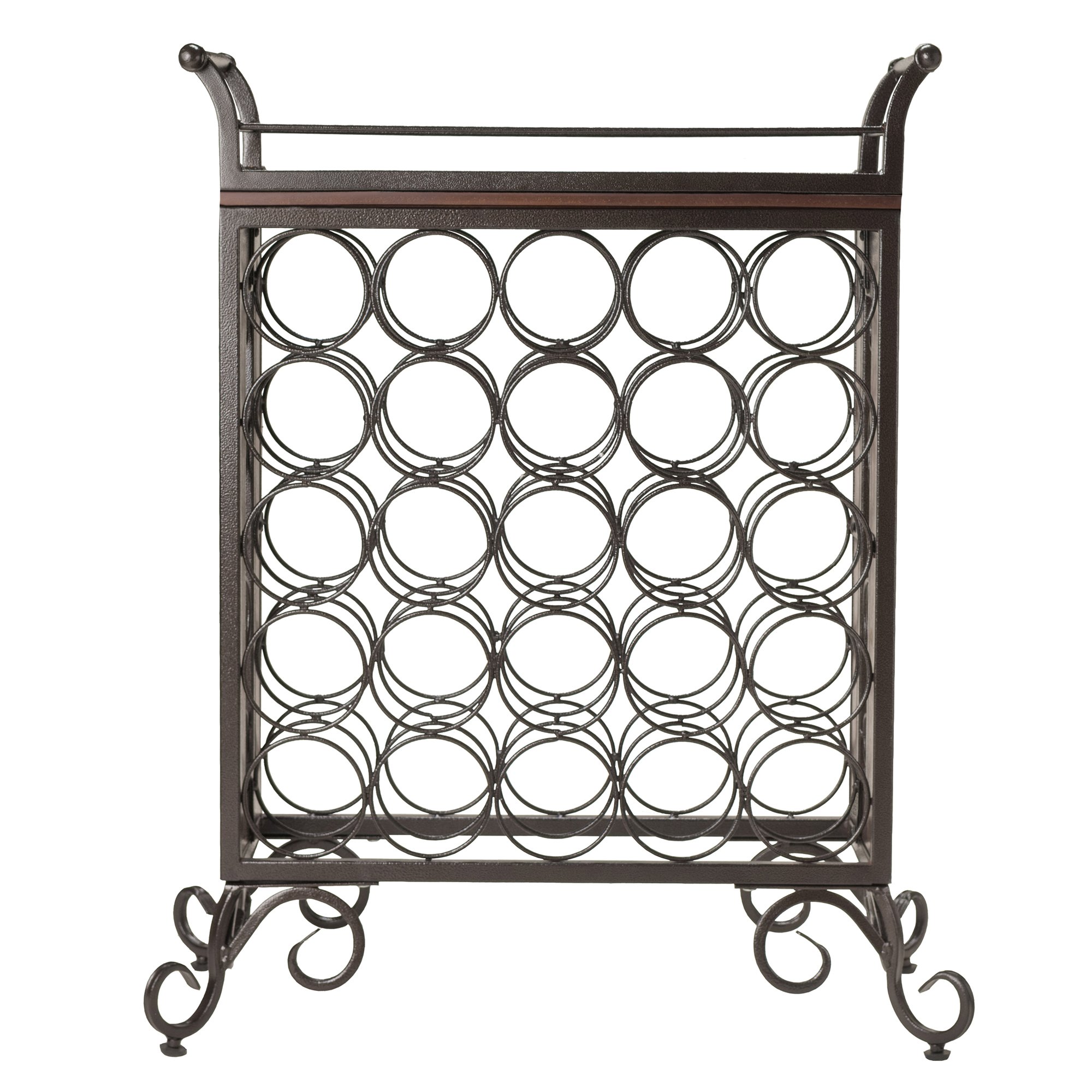 Expandable Newport Wine Bar Countertop - Solid Wood Walnut Finish with 9-Bottle Storage, Hanging Wine Glass Rack & Drawer - Perfect for Kitchen, Dining Room or Home Bar (87523-VV)