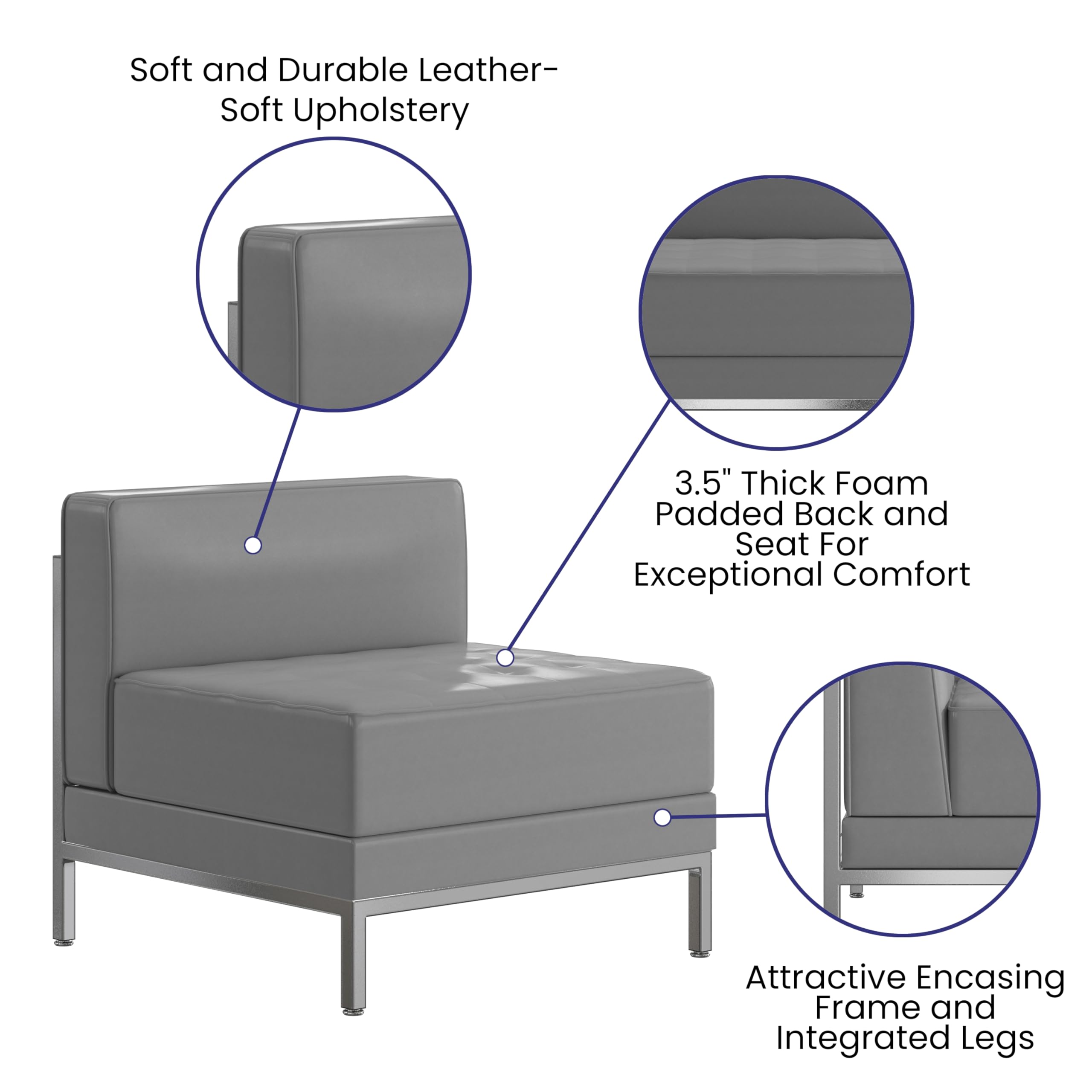 Flash Furniture Hercules Series Contemporary Gray Leathersoft Middle Chair - Ergonomic Office Chair for Home & Work, Comfortable Desk Chair for Long Hours Sitting