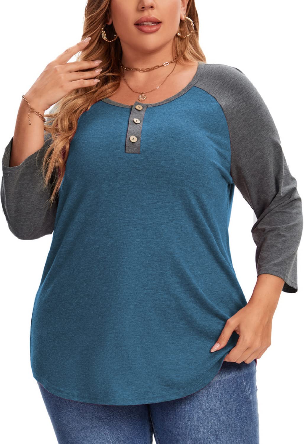 Plus Size Women's Summer Tops - 3/4 Sleeve V-Neck Button Down Blouses for Casual & Office Wear | Flattering & Comfortable