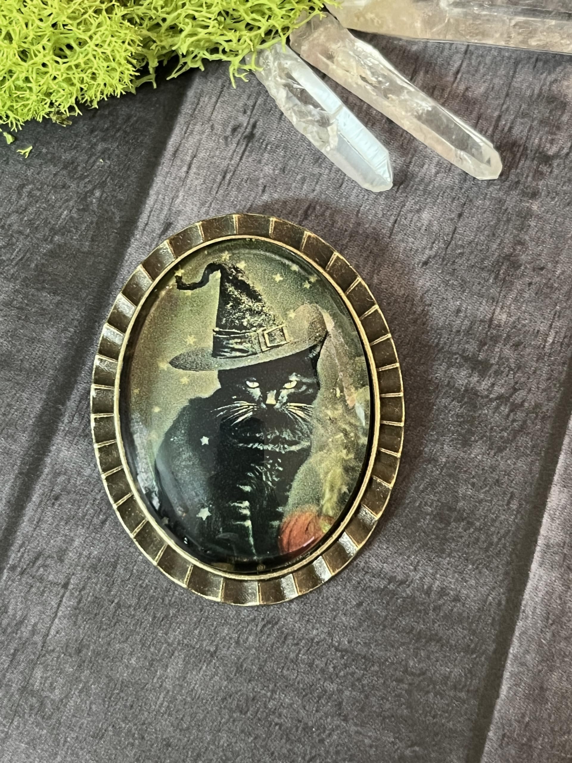 Black Cat Brooch Pin - Witch Hat Halloween Jewelry for Women | Cute Gothic Cat Accessories for Costume, Jacket, Scarf & Bag Decoration