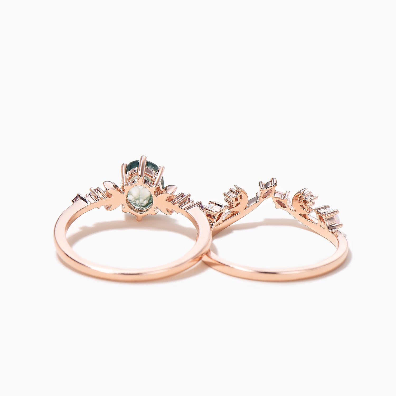 Natural Moss Agate & Amethyst Oval Cut Crescent Moon Ring for Women - Elegant Bridal Jewelry, Wedding Band, Boho Engagement Ring, Spiritual Gift for Her