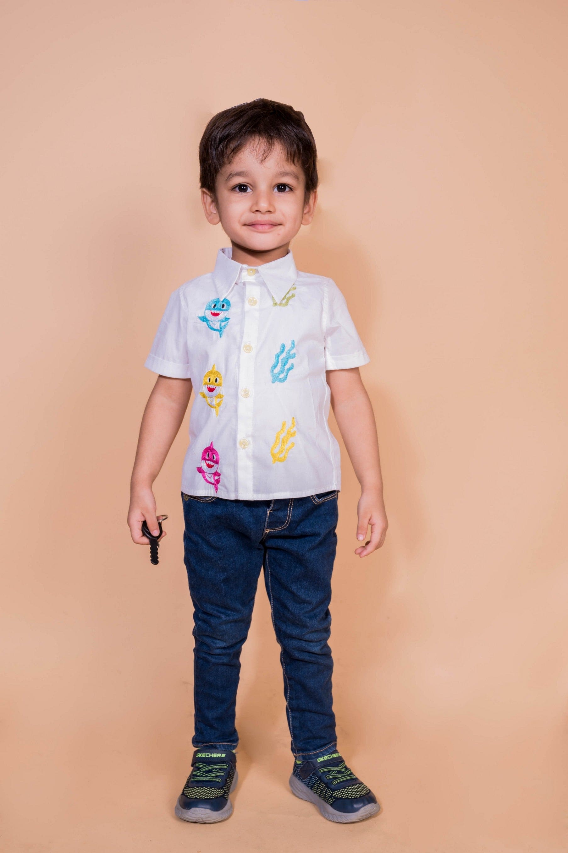 Pre Order: Baby Shark Embroidered Shirt - Cute Cartoon Graphic Tee for Kids & Toddlers - Perfect for Birthday Parties, Family Outings & Casual Wear