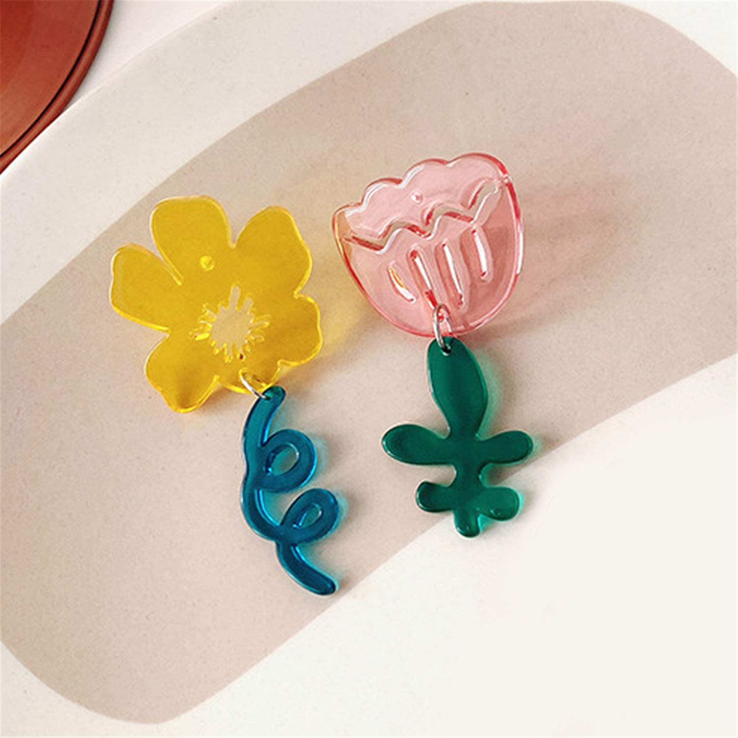 Unique Acrylic Asymmetric Transparent Rose Flower Stud Earrings - Lily Floral Dangle Drop Earrings for Women & Girls - Fashion Statement Jewelry Gifts (Red/Blue) - Perfect for Weddings, Parties & Everyday Wear