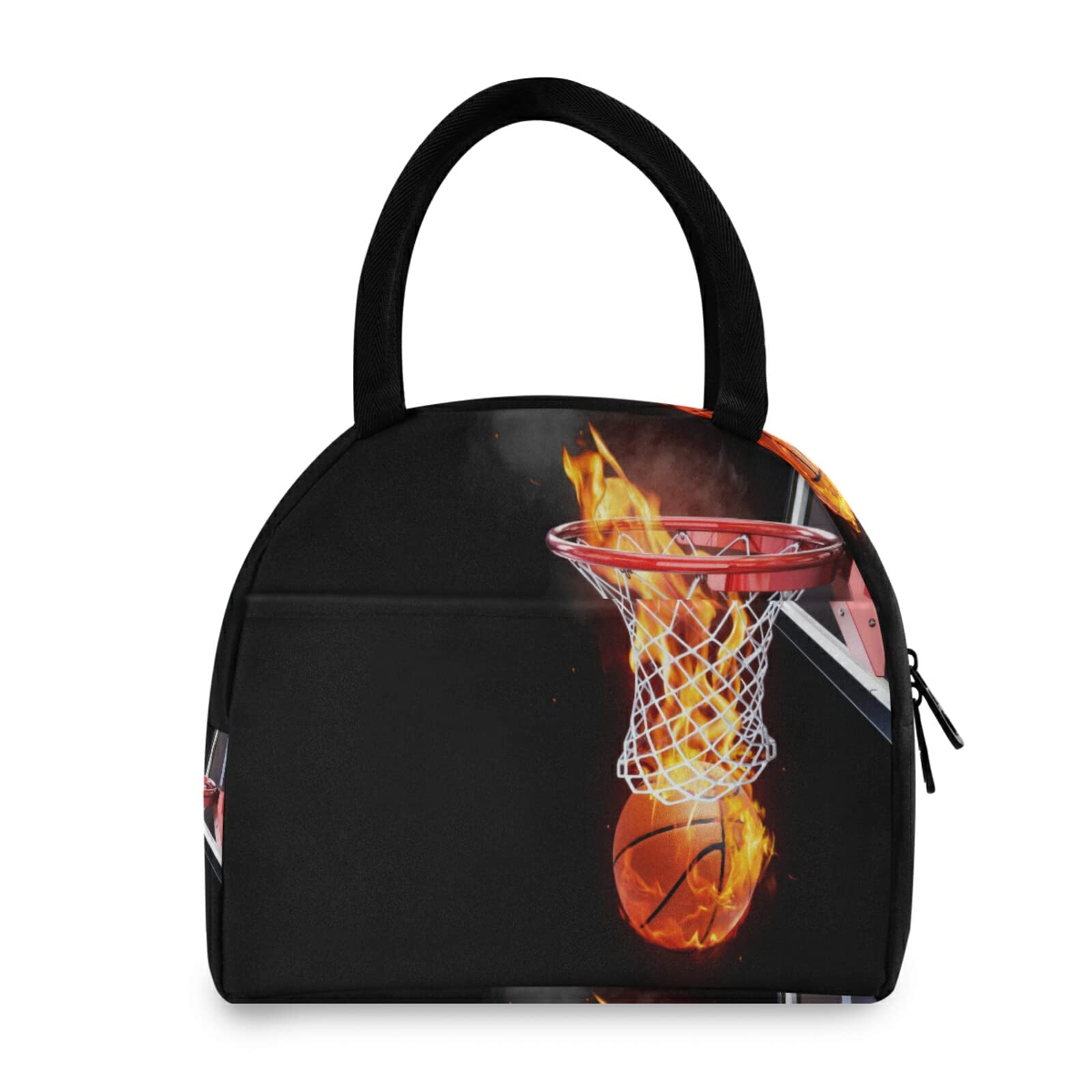 Flaming Basketball Insulated Lunch Bag - Reusable Thermal Cooler Tote for Women, Men & Kids - Perfect for Office, School, Sports & Outdoor Picnics - Meal Prep Handbag with Sport Ball Design