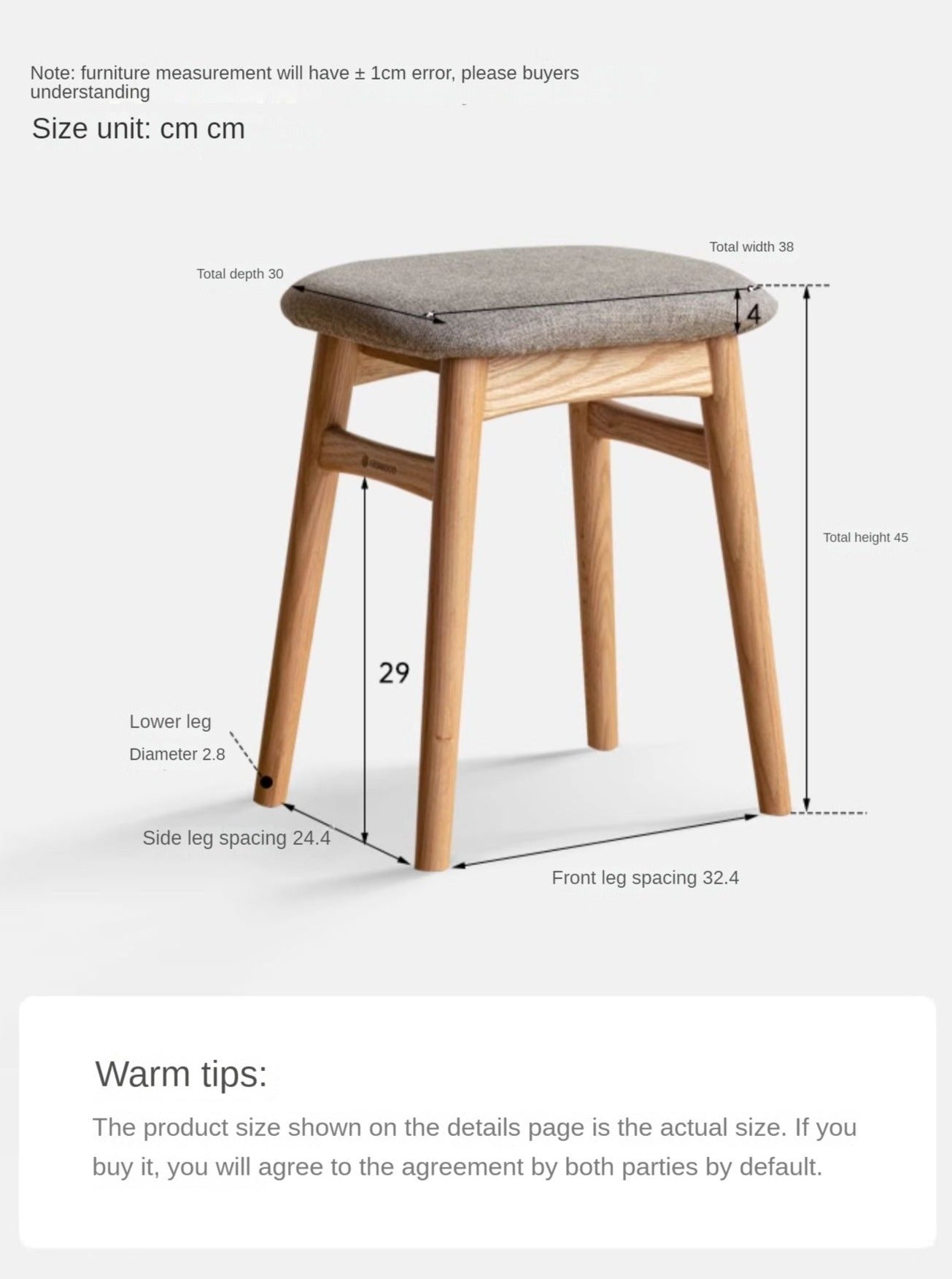 Premium Oak Solid Wood Makeup Stool with Soft Upholstered Seat - Perfect for Vanity, Dressing Room & Beauty Salon