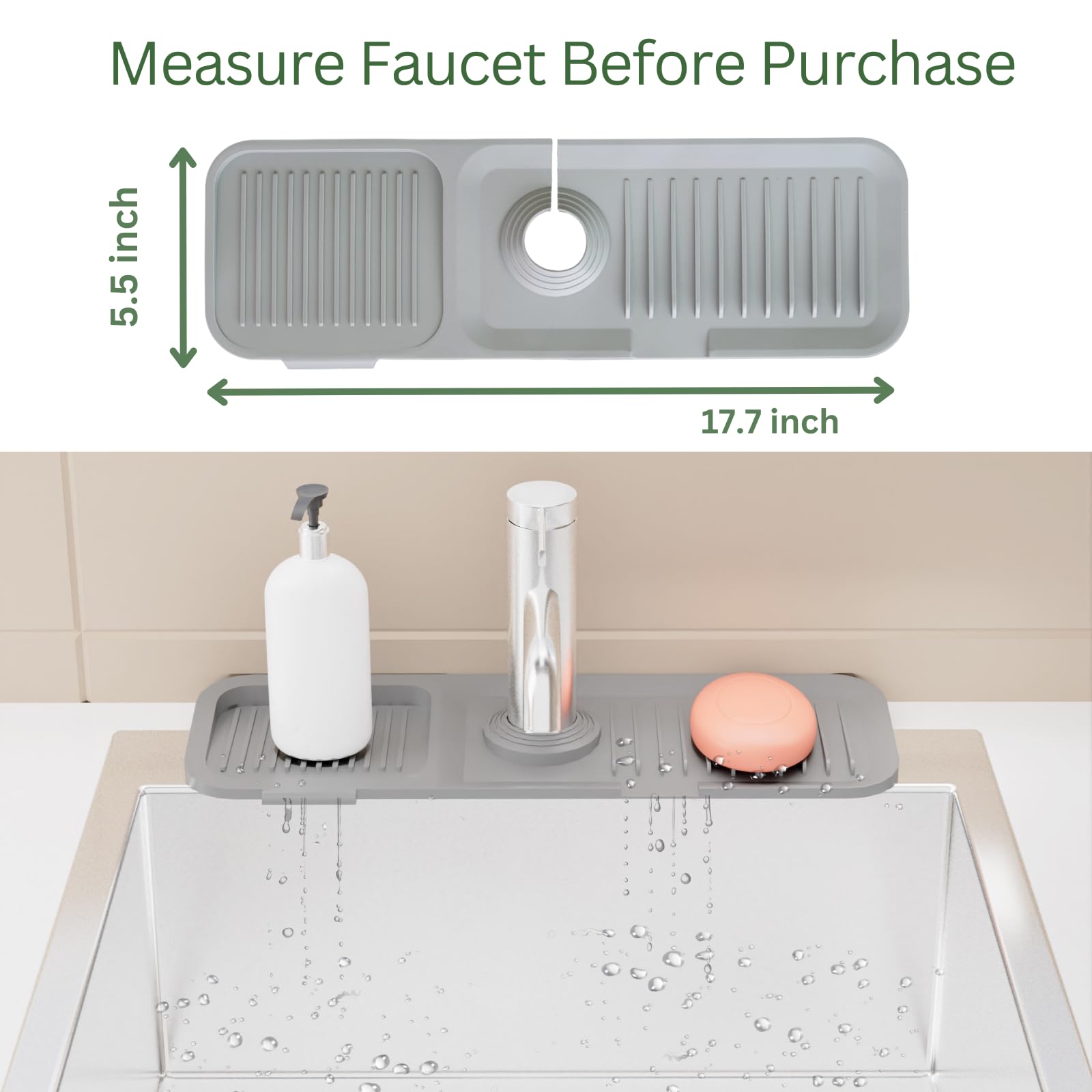 5° Sloped Silicone Kitchen Sink Splash Guard & Draining Mat - Luxury Faucet Protector for Effortless Dishwashing & Countertop Protection
