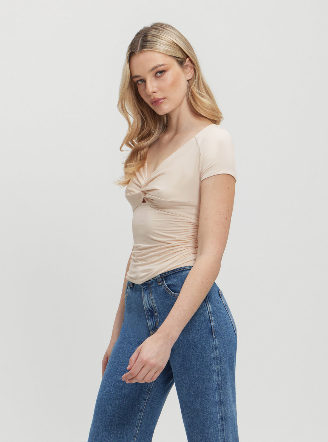 Beige Charlotte Draped Top Women's Elegant Blouse - Perfect for Office Wear, Date Night & Special Occasions