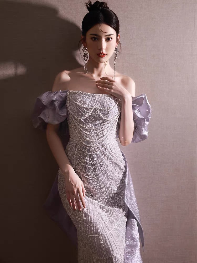 Elegant Off-The-Shoulder Beaded Mermaid Prom Dress for Women - Long Formal Evening Gown for Birthday Party, Homecoming, Quinceañera & Special Occasions - Style J3353