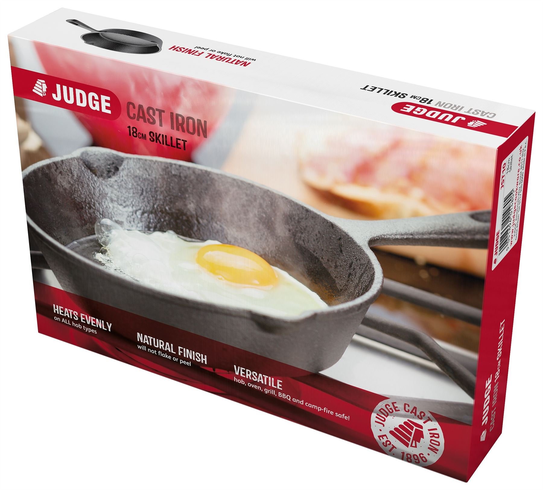Judge Speciality JST10 18cm Cast Iron Skillet - Induction Ready, Oven Safe, Heavy Duty Frying Pan with 5-Year Warranty & Gift Box - Perfect for Searing, Baking & Camping Cooking