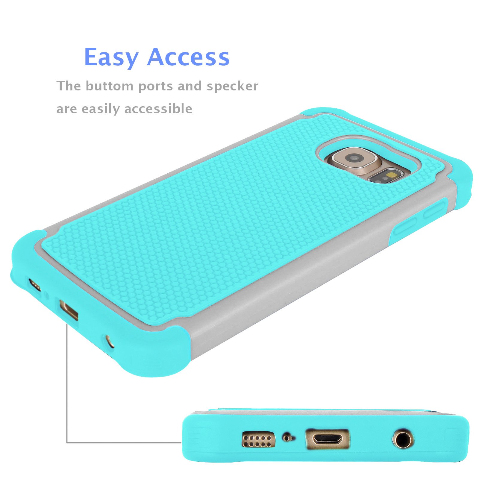 Shockproof Samsung Galaxy S6 Edge Case - Jeylly Hybrid Rugged Hard Cover with Scratch Protection for Galaxy S6 Edge S VI Edge G925 (Grey/Turquoise) | Perfect for Outdoor Activities, Travel & Daily Protection