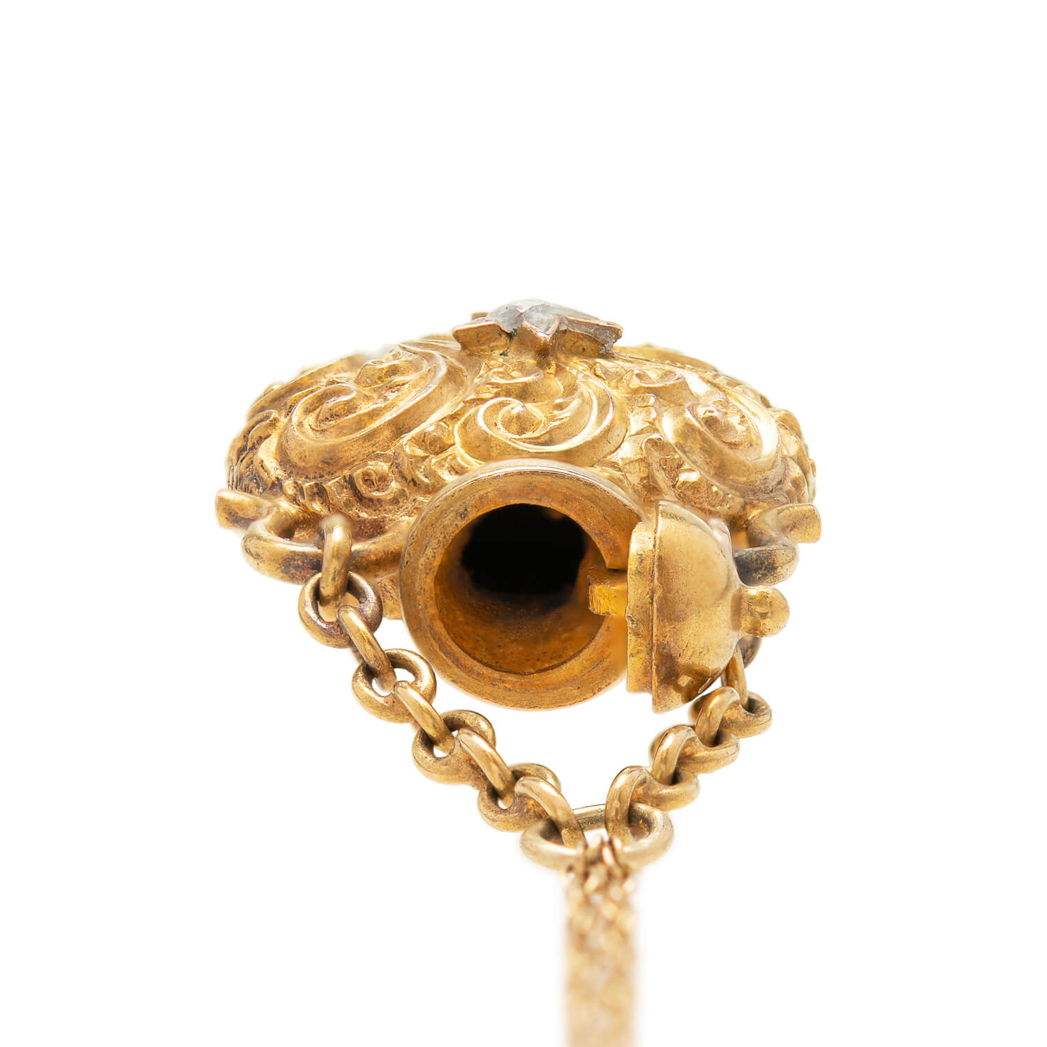 14K Gold Victorian Diamond Repoussé Vinaigrette Pendant Necklace - Antique Jewelry for Women, Gift for Her, Perfect for Weddings & Special Occasions