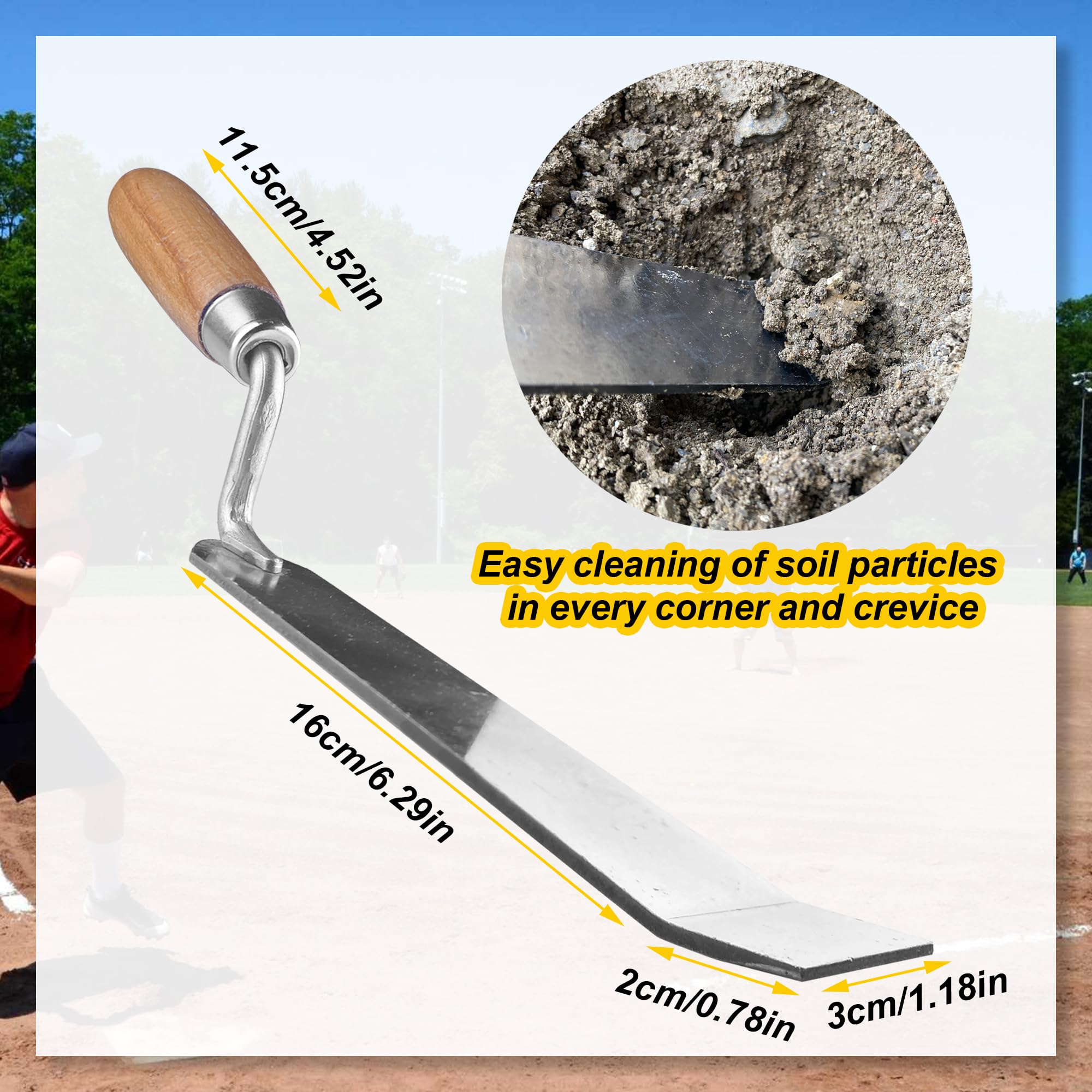 Sturdy Baseball Base Cleaner Tool - Heavy Duty Steel Anchor Dig Out with Wood Handle for Removing Dirt from Bases | Perfect for Field Maintenance & Baseball Practice