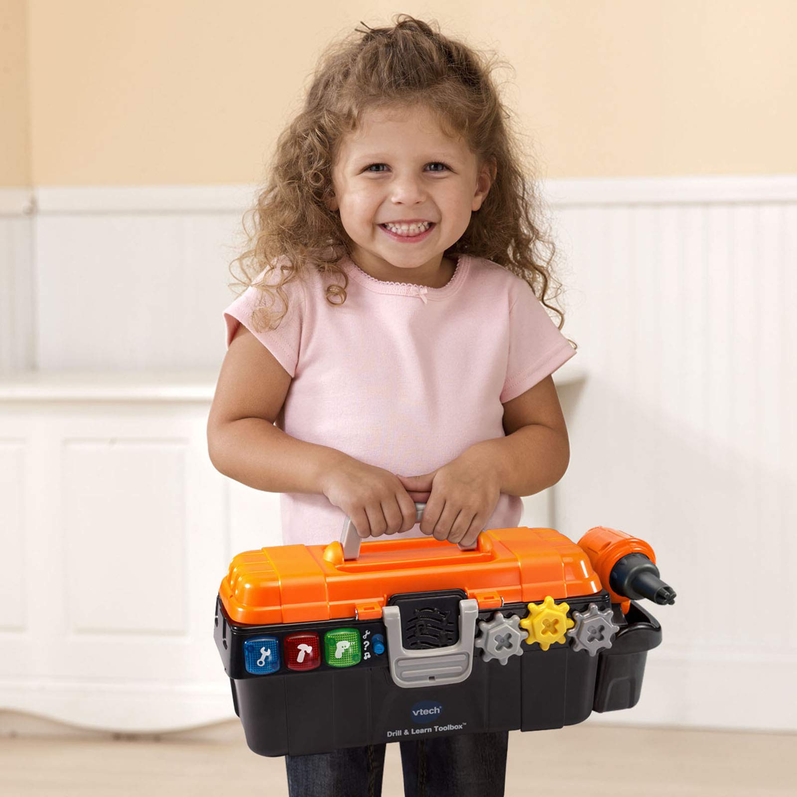 VTech Drill and Learn Toolbox - Interactive Learning Toy for Kids, Construction Pretend Play Set with Sounds & Lights, Educational STEM Toy for Toddlers & Preschoolers (Orange) - Perfect for Birthday Gifts & Indoor Playtime