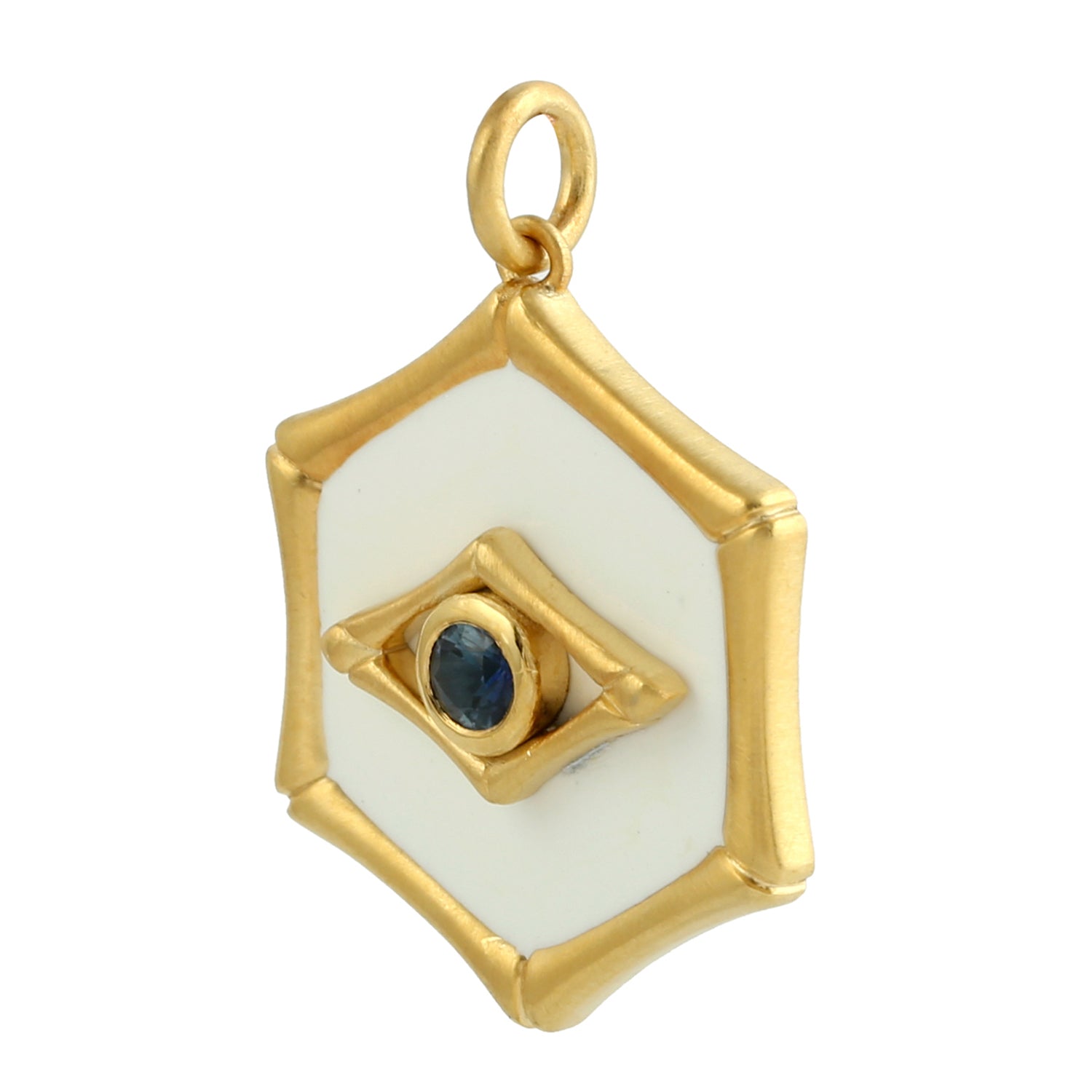 14K Yellow Gold Blue Sapphire Evil Eye Hexagon Pendant Necklace - Protection Jewelry Gift for Women, Birthday, Anniversary | Perfect for Everyday Wear & Spiritual Healing