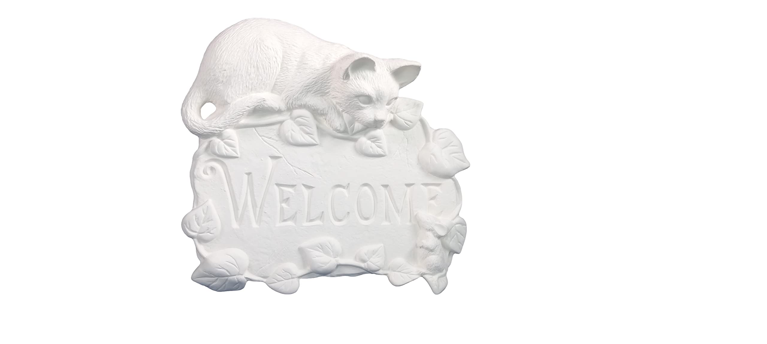 Custom Cat Welcome Plaque - Unpainted Ceramic Bisque for DIY Painting | Perfect for Pet Lovers & Home Decor