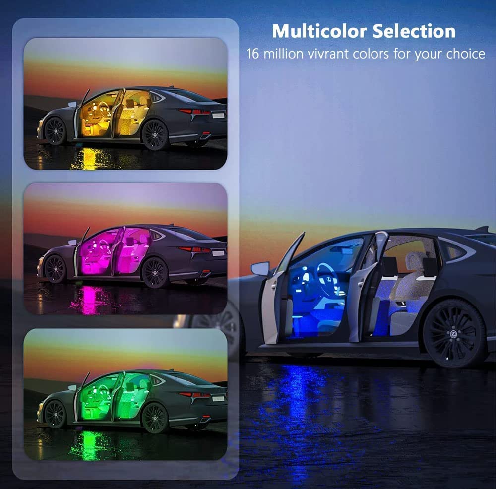 48 LED RGB Interior Car Lights with Remote & Music Sync - 4-Piece Under Dash Lighting Kit with 12V 2A Car Charger | Perfect for Car Customization, Night Driving & Party Atmosphere