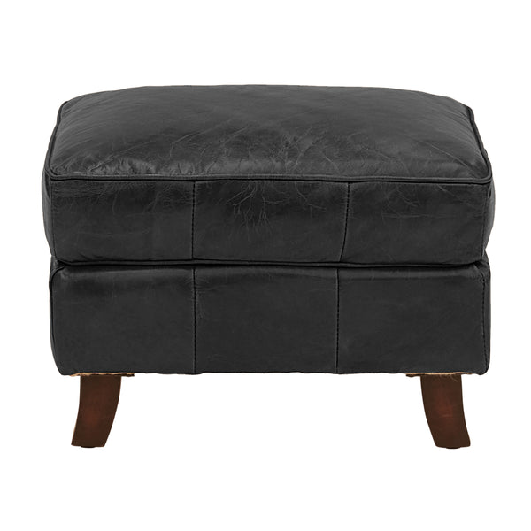 Stanwick Leather Footstool Ottoman - Aged Black Leather Storage Ottoman with Tufted Top | Perfect for Living Room, Bedroom & Home Decor