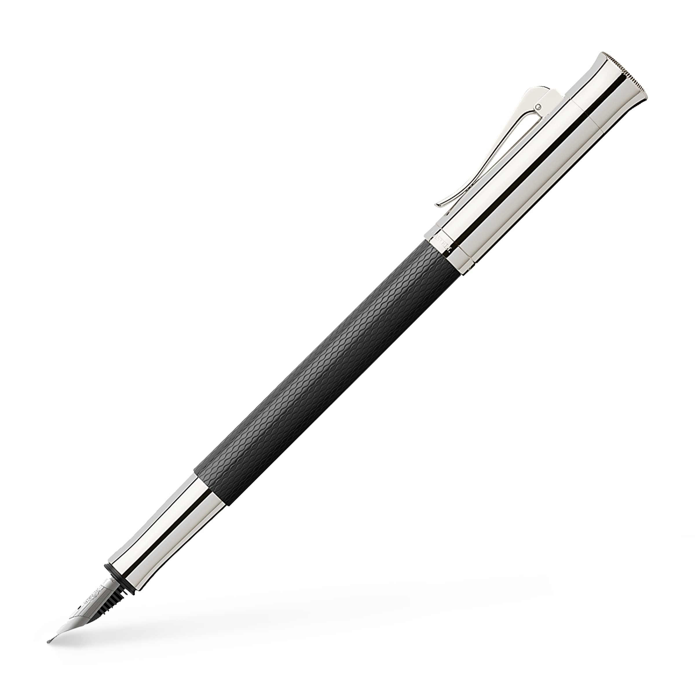 Graf von Faber-Castell Medium Guilloche Fountain Pen - Black Luxury Writing Instrument for Professionals & Collectors - Perfect for Signatures, Calligraphy & Office Use