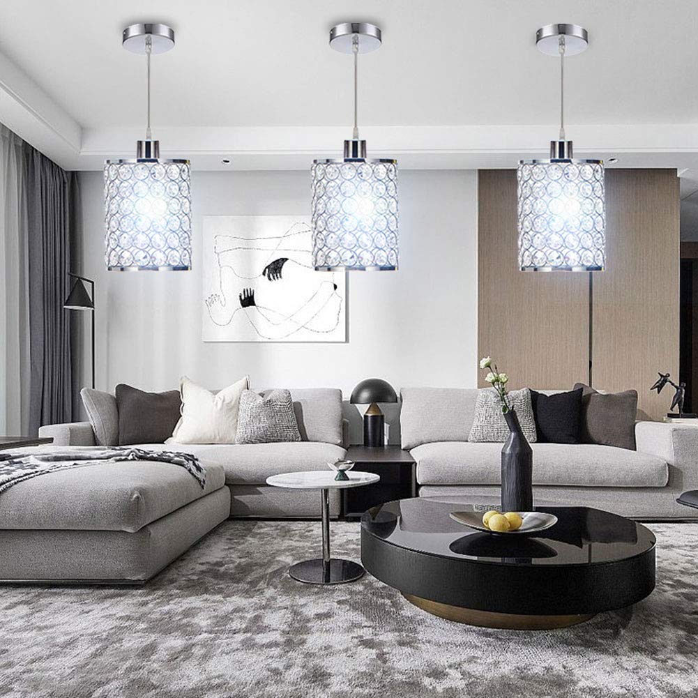 3 Pack Modern Adjustable Crystal Pendant Light Fixture - Chrome Finish Chandelier for Kitchen Island, Dining Room & Living Room - Perfect for Home Decor, Restaurant Lighting and Office Spaces