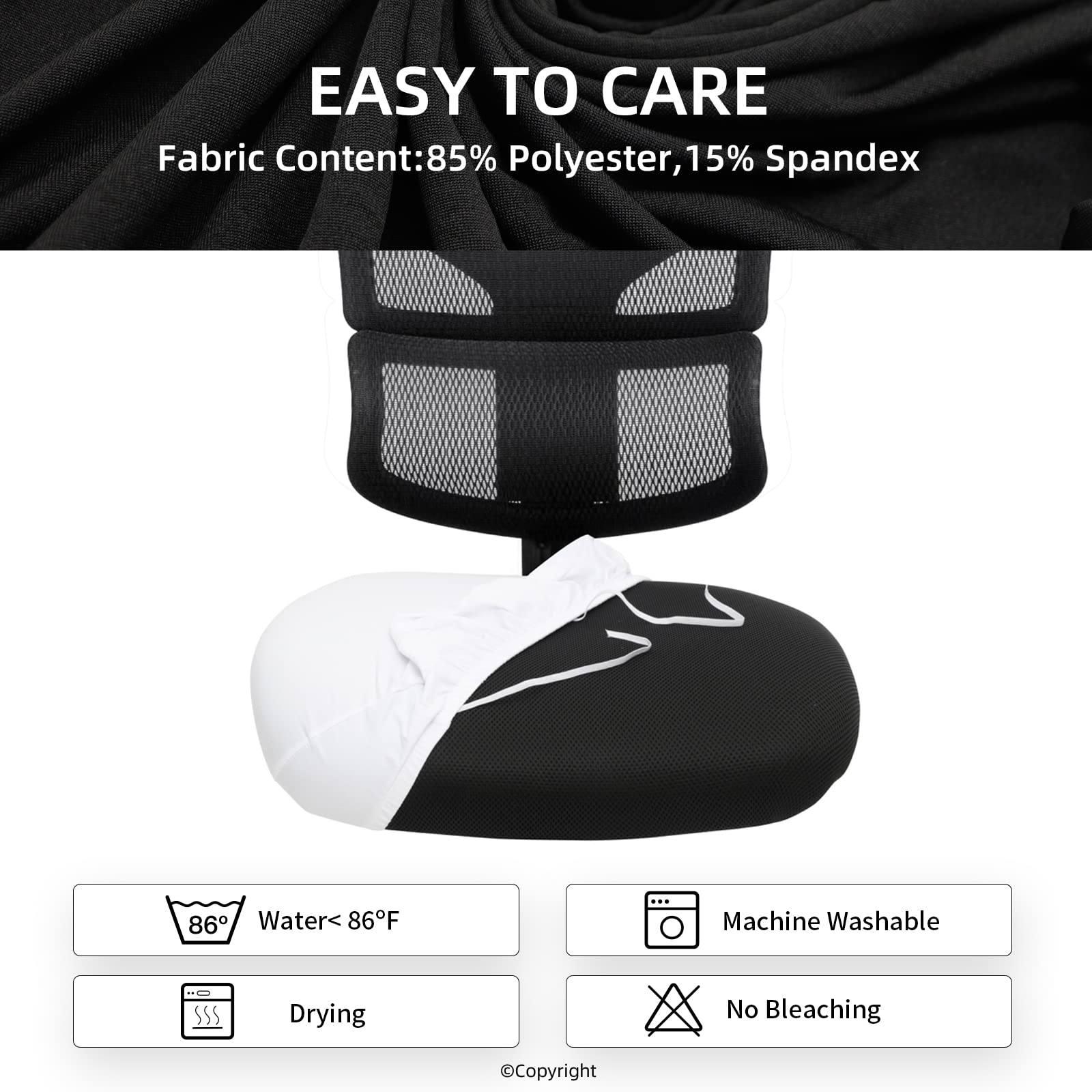 DIVA EN CAMINO Water-Resistant Stretchable Office Chair Cushion Cover - Universal Spandex Computer Chair Slipcover - Removable Washable Seat Protector for Pets (Dogs & Cats) - Perfect for Home Office, Gaming & Workspace Comfort (Black)