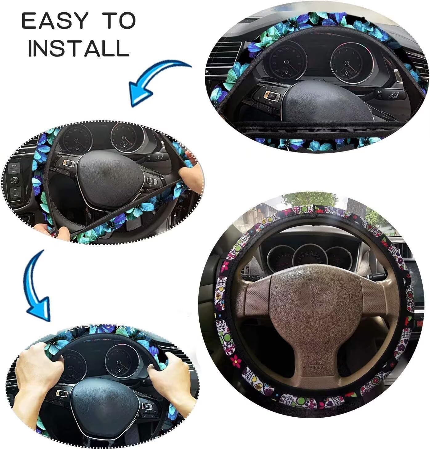 Aesthetic Mushroom Print Women's Steering Wheel Cover & Seat Belt Covers Set of 3 - Soft Polyester Fabric Car Interior Accessories for Comfort & Style - Perfect for Daily Commute, Road Trips & Gift Giving