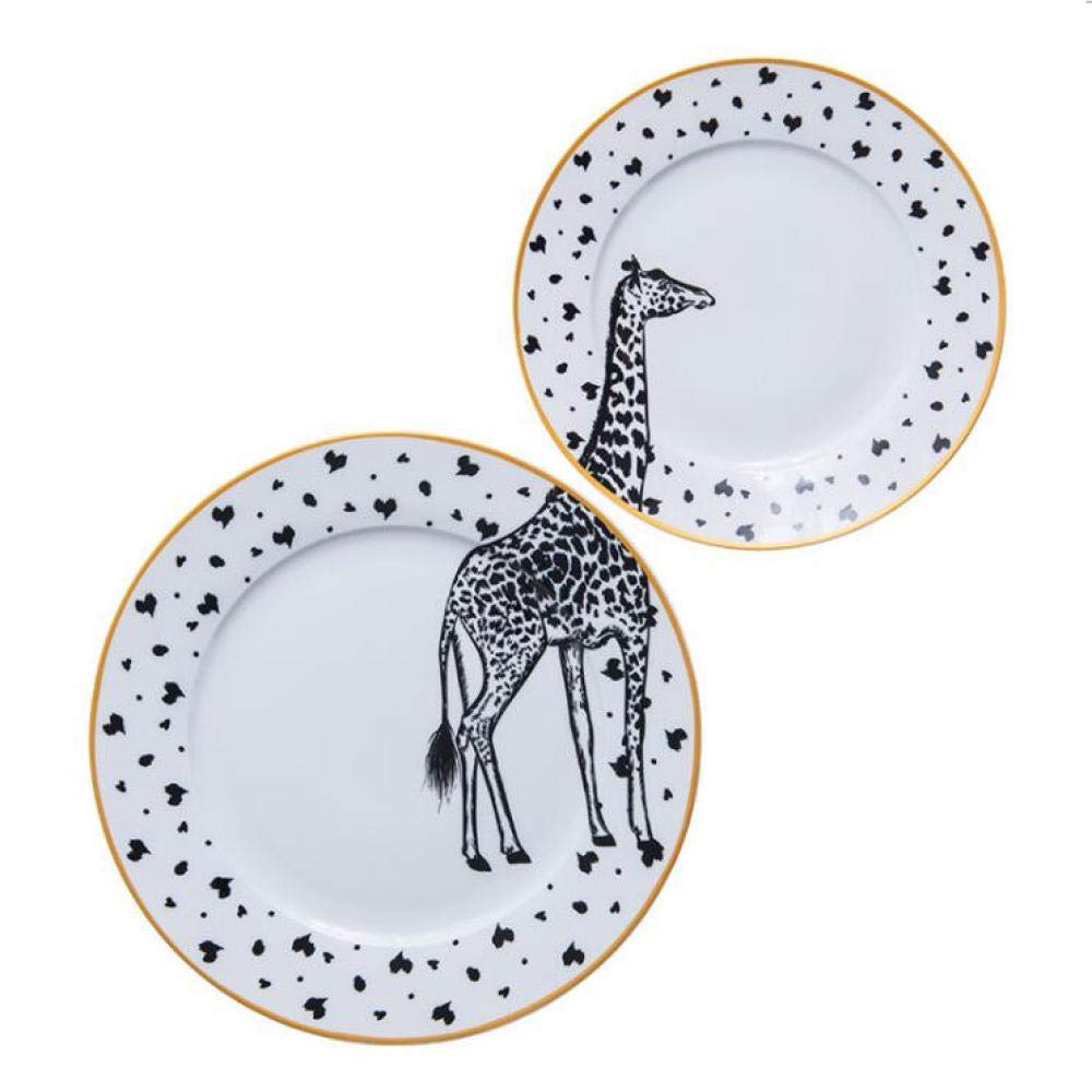 Premium 6 & 8 Inch Bone China Dinner Plates Set of 2 - Zebra & Giraffe Animal Design Ceramic Plates for Elegant Dining, Home Decor & Gift Giving
