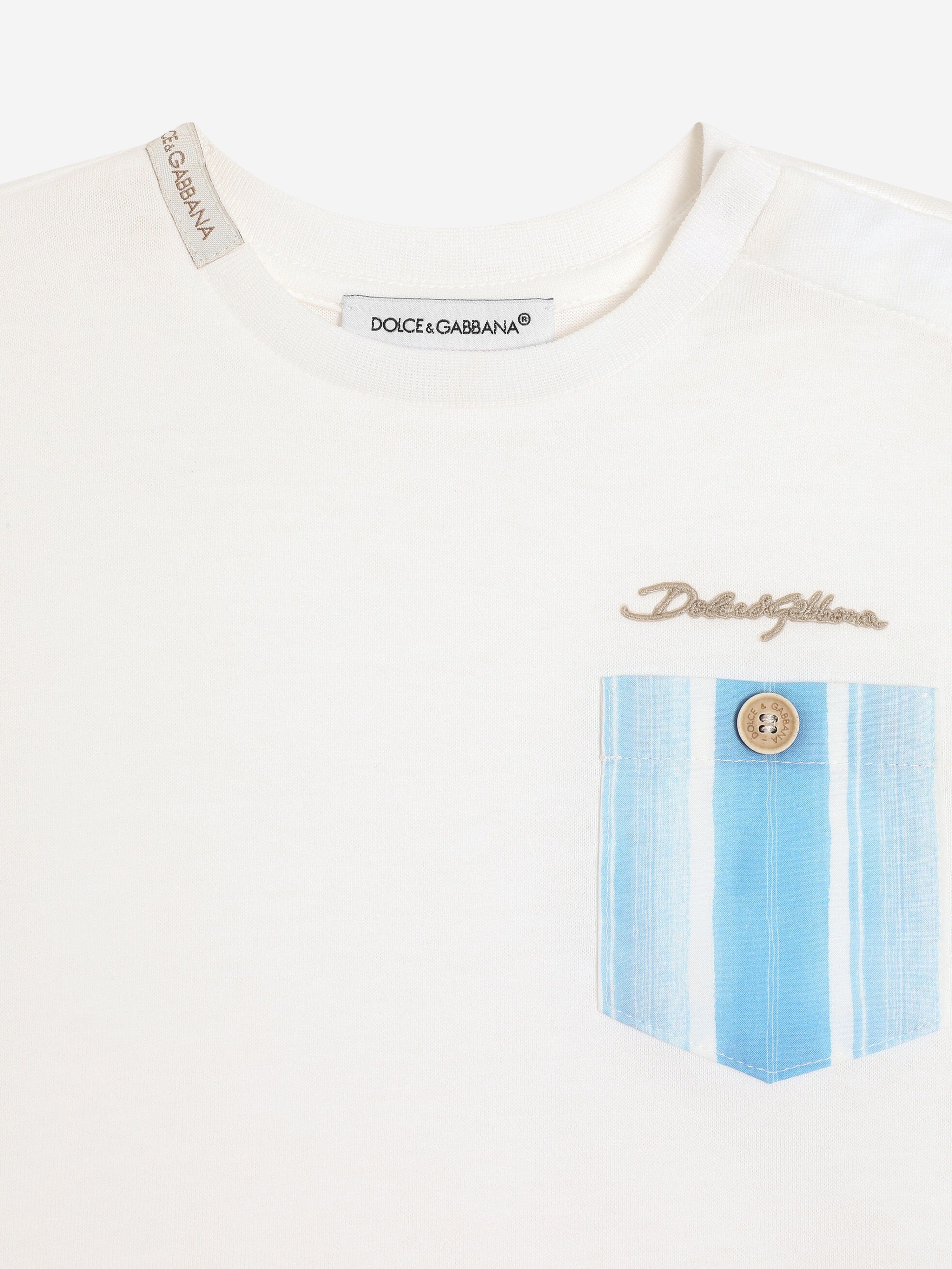 Baby Boys Striped Pocket T-Shirt in White - Soft Cotton Casual Tee for Toddlers - Perfect for Playdates, Daycare & Family Outings