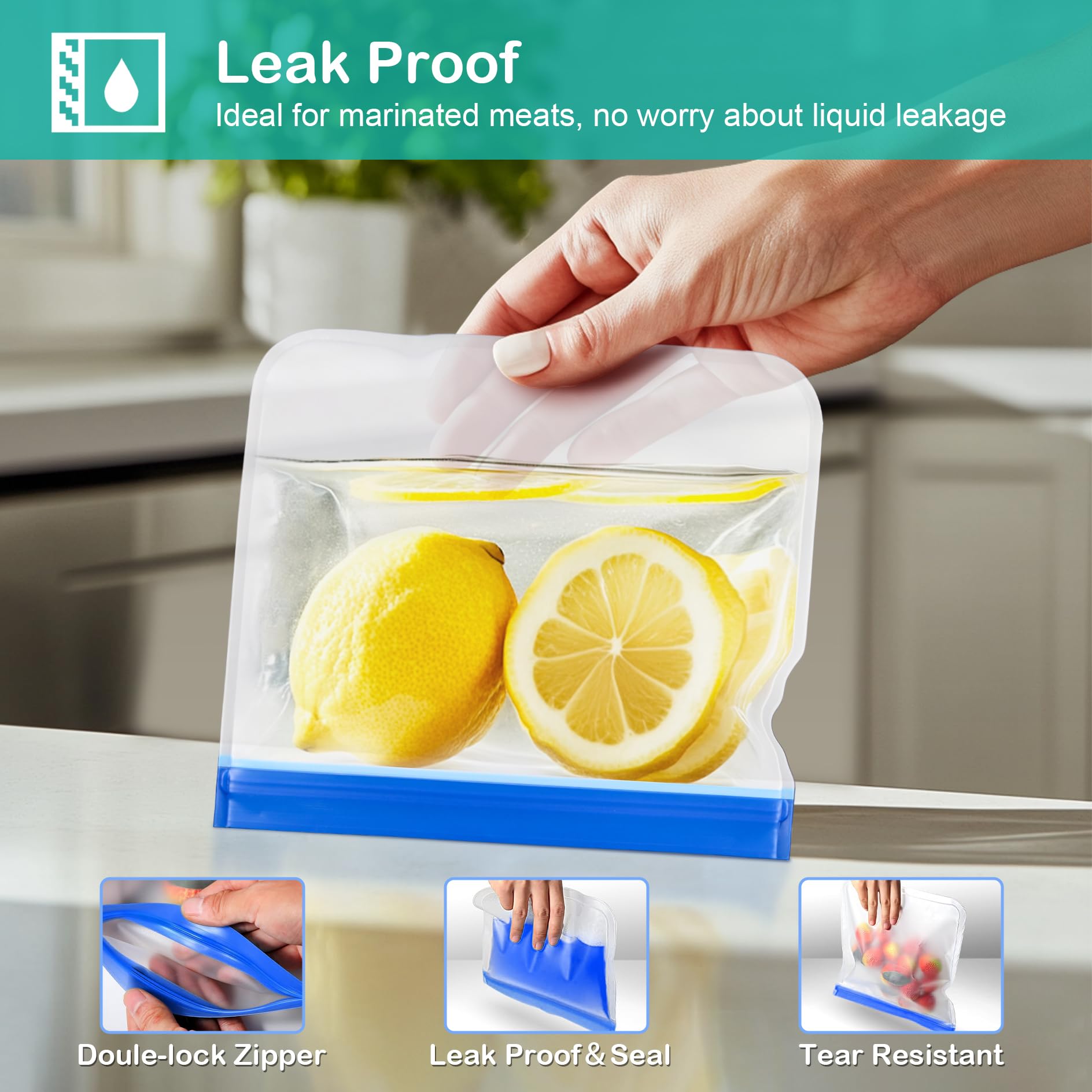 15 Pack Reusable Silicone Food Storage Bags - Freezer Safe, BPA Free, Dishwasher Safe (5 Large + 5 Medium + 5 Small) - Perfect for Meal Prep, Snacks, Sandwiches & Leftovers Storage
