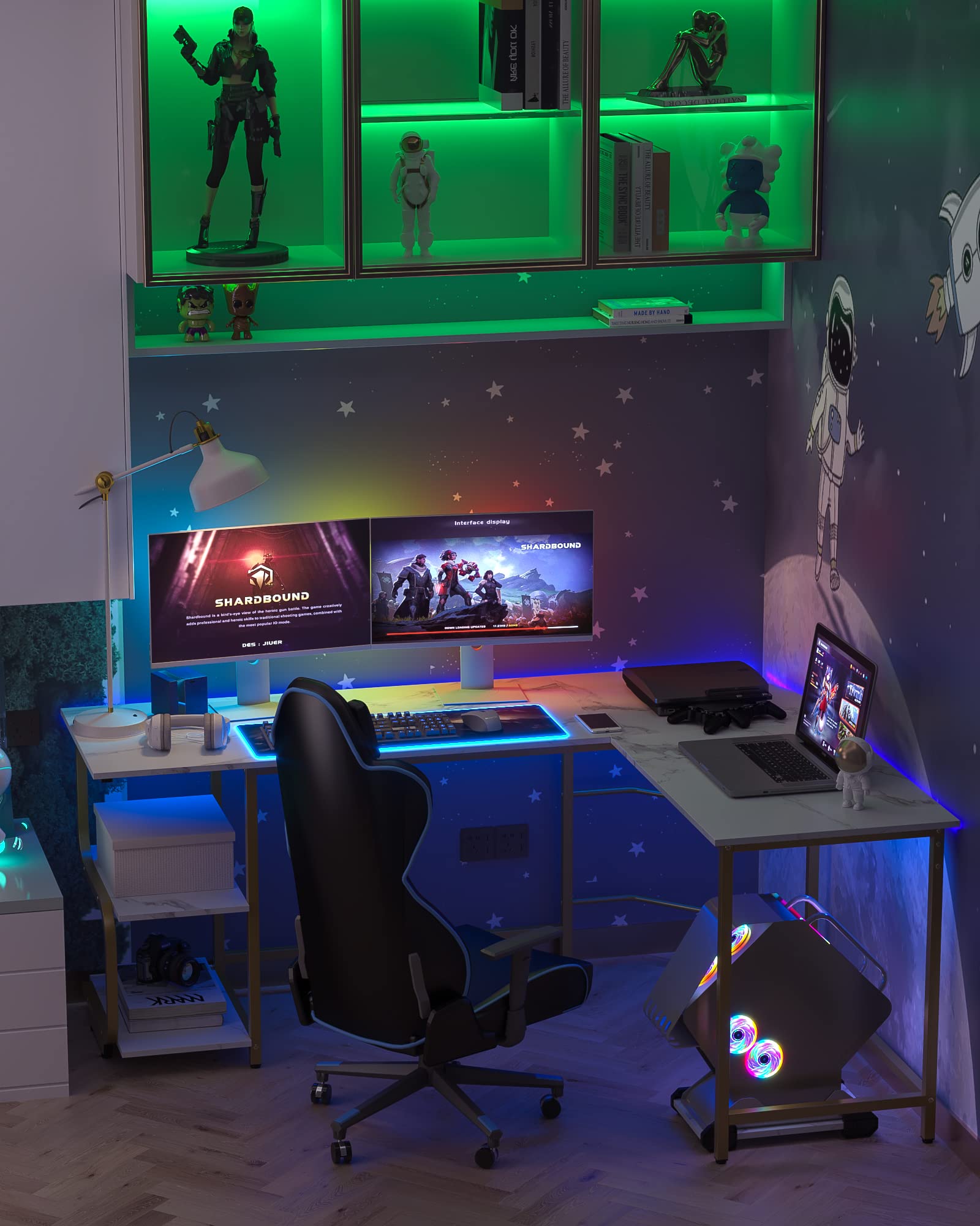 Teraves 69 Inch Reversible L-Shaped Desk with Large Surface & Storage Shelves - Sturdy Corner Computer Desk for Home Office, Gaming & Workstation | Perfect for Small Spaces & Multi-Monitor Setups