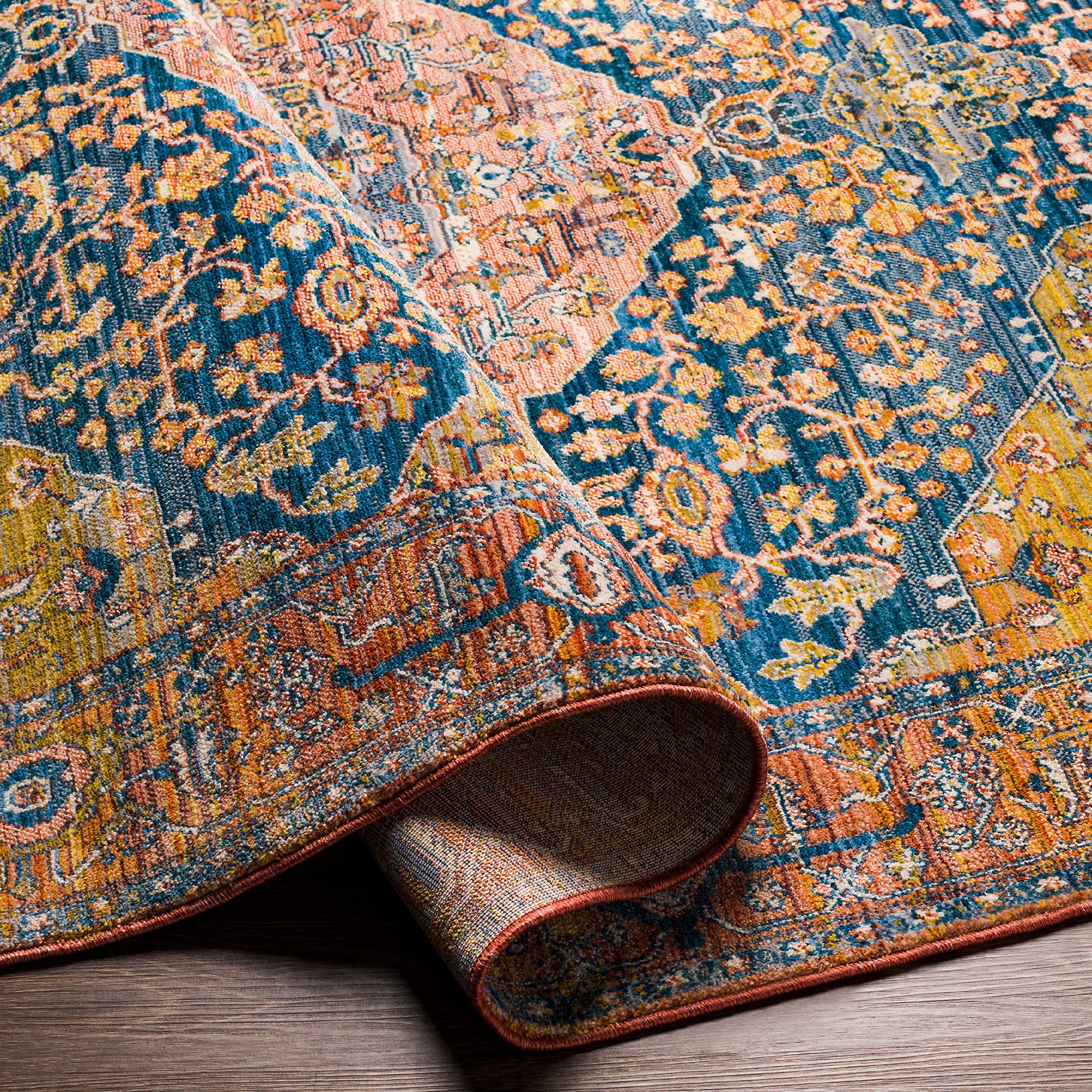 Mark&Day Leavenworth Traditional 9x13 Area Rug - Burnt Orange, Blue & Beige Handmade Carpet for Living Room, Bedroom, Kitchen | Non-Slip, Stain Resistant | Perfect for Home Decor, Office & Dorm (8'10