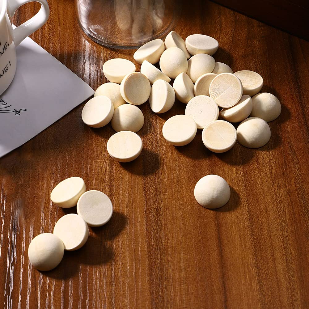 300 Pcs 10mm Unfinished Half Wooden Balls for DIY Crafts - Natural Wood Half Spheres with 6 Nylon Paint Brushes - Perfect for Home Decor, Scrapbooking & Woodworking Projects
