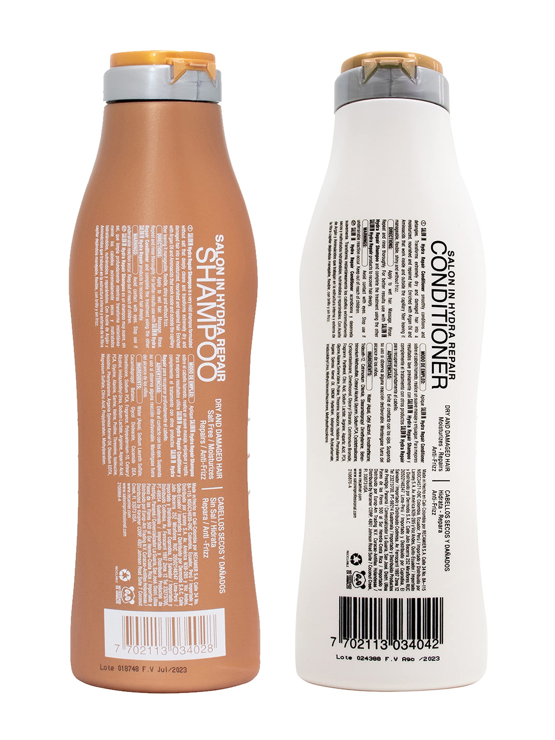 RECAMIER Salt-Free Shampoo & Ultra Hydrating Conditioner Set - Repairing Hair Treatment with 2 Nano Keratin Shots (10.1oz) | For Damaged, Dry & Frizzy Hair | Salon-Quality At-Home Hair Care