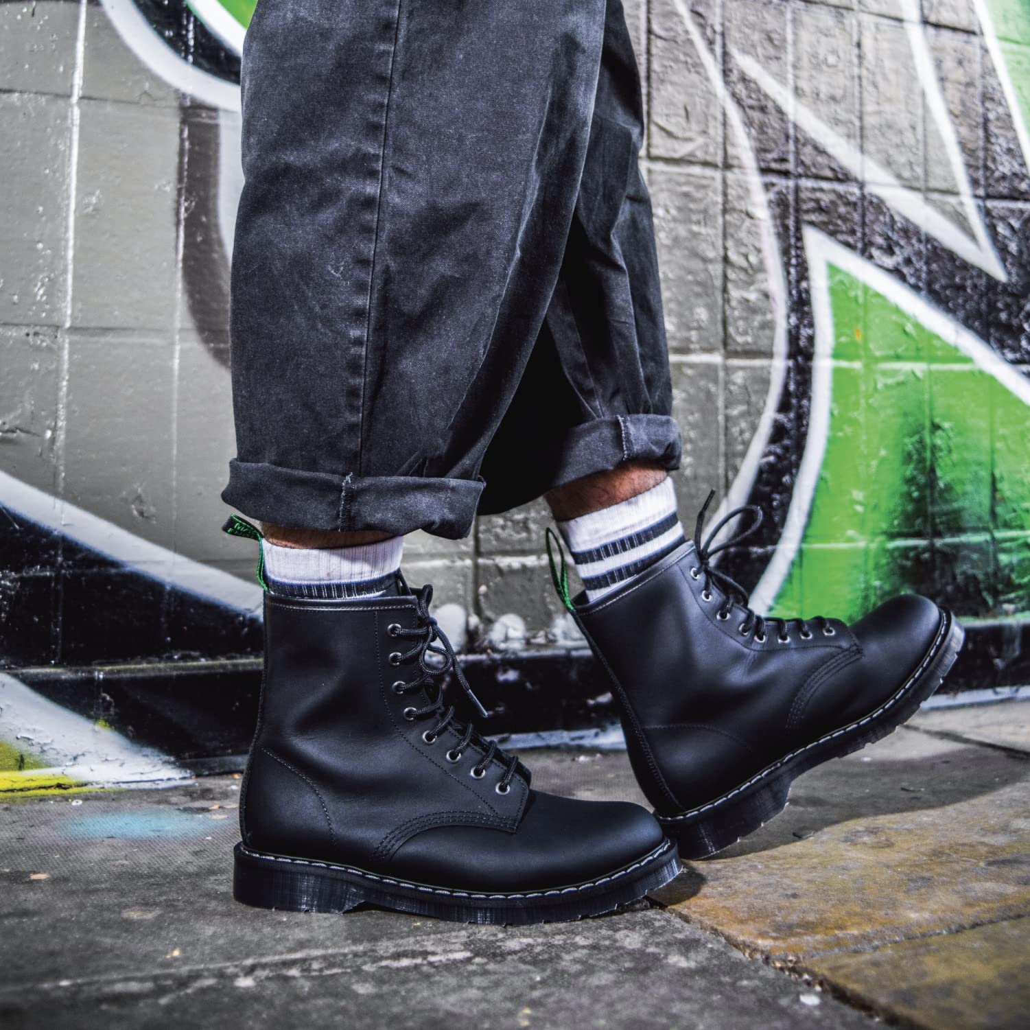 Solovair Greasy 8 Eye Derby Boots - Black Leather Unisex Shoes for Men & Women | Perfect for Work, Casual Wear & Outdoor Activities