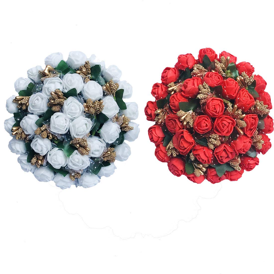 Maahal Rose Flower Juda Gajra Bun Hair Accessories - Red & White Floral Hair Jewelry for Weddings, Parties & Indian Traditional Events