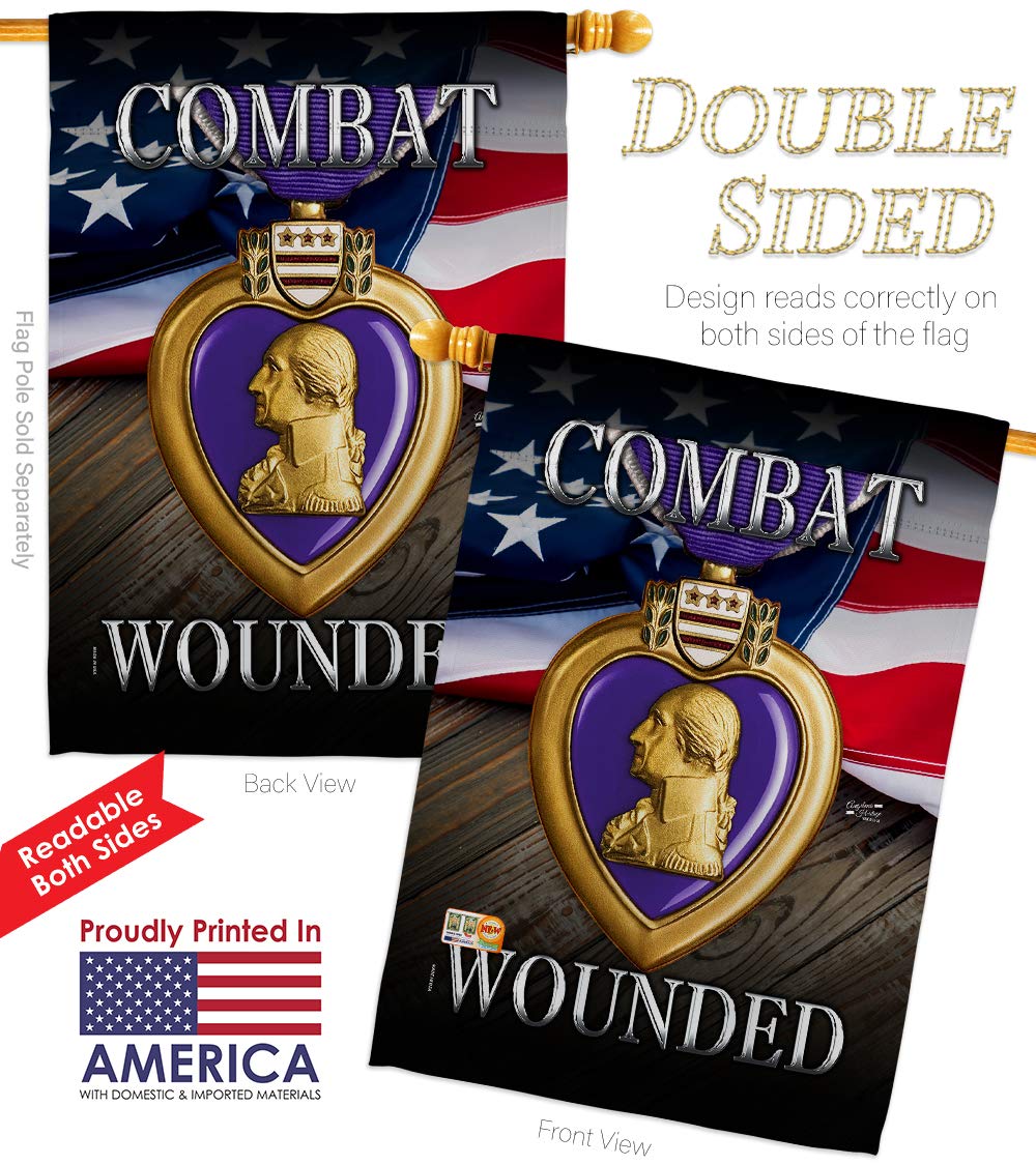Purple Heart Combat Wounded Veteran Garden Flag Kit - Double-Sided 28x40 Inch US Military Armed Forces Support Banner for Yard & Home Decor - Perfect for Memorial Day, Veterans Day & Patriotic Displays