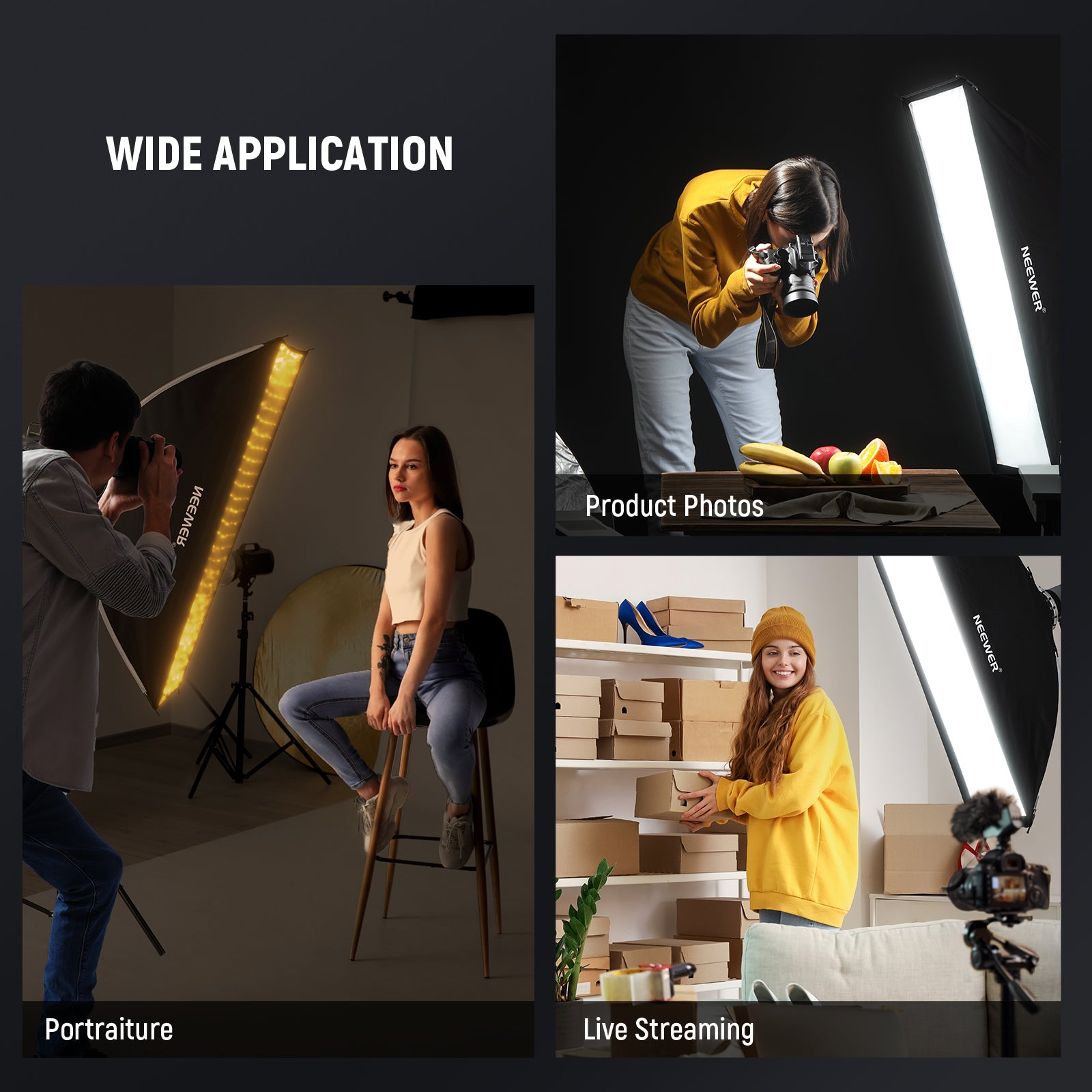 NEEWER SF6090Q/SF30120Q Professional Photography Rectangular Softbox Lighting Kit - Perfect for Studio, Portrait, and Product Photography