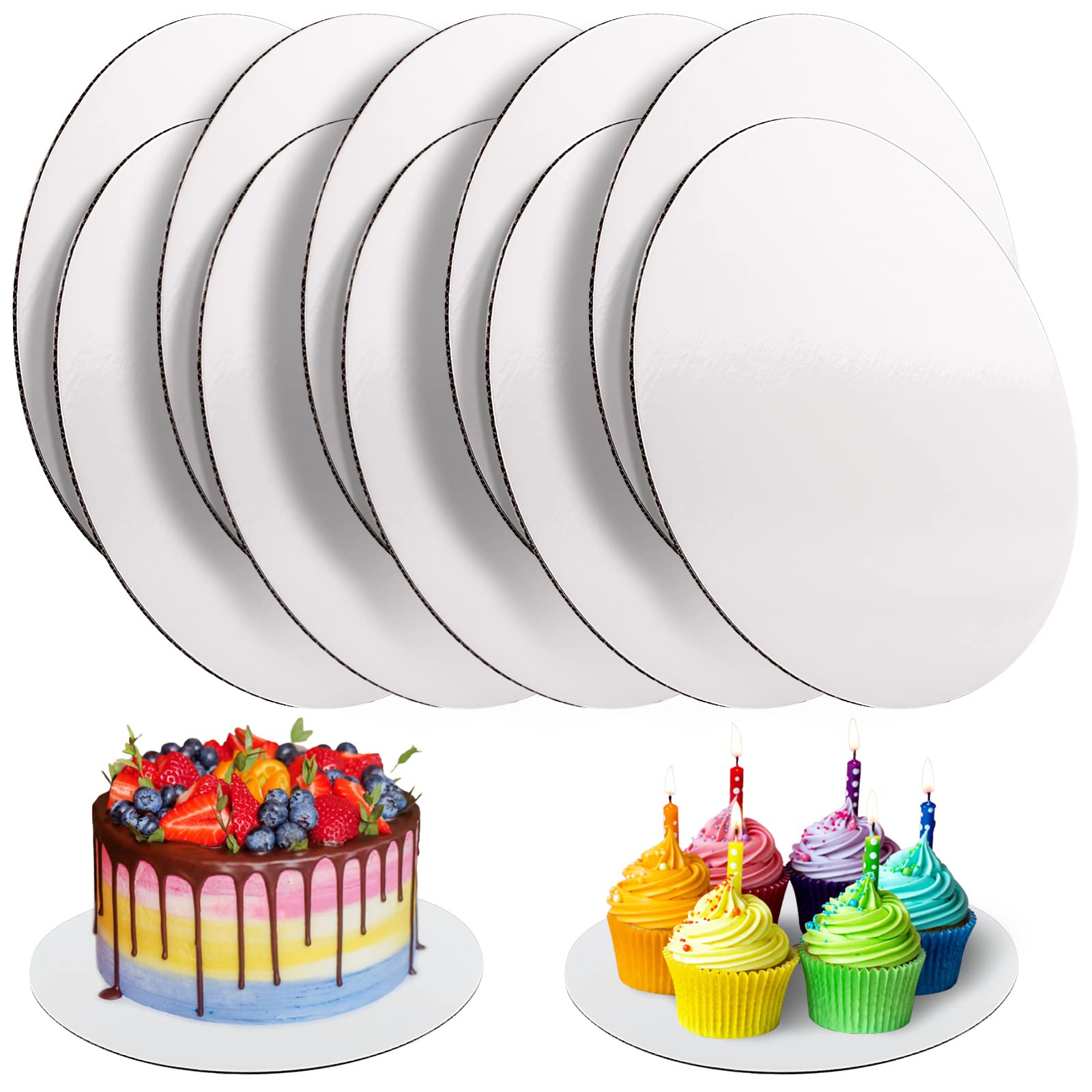 10-Pack 10 Inch Round White Cake Boards - Food Grade Cardboard Cake Rounds, Waterproof & Oil-Proof Cake Bases for Baking, DIY Desserts, Wedding Cakes, Birthday Parties and Craft Displays (White)