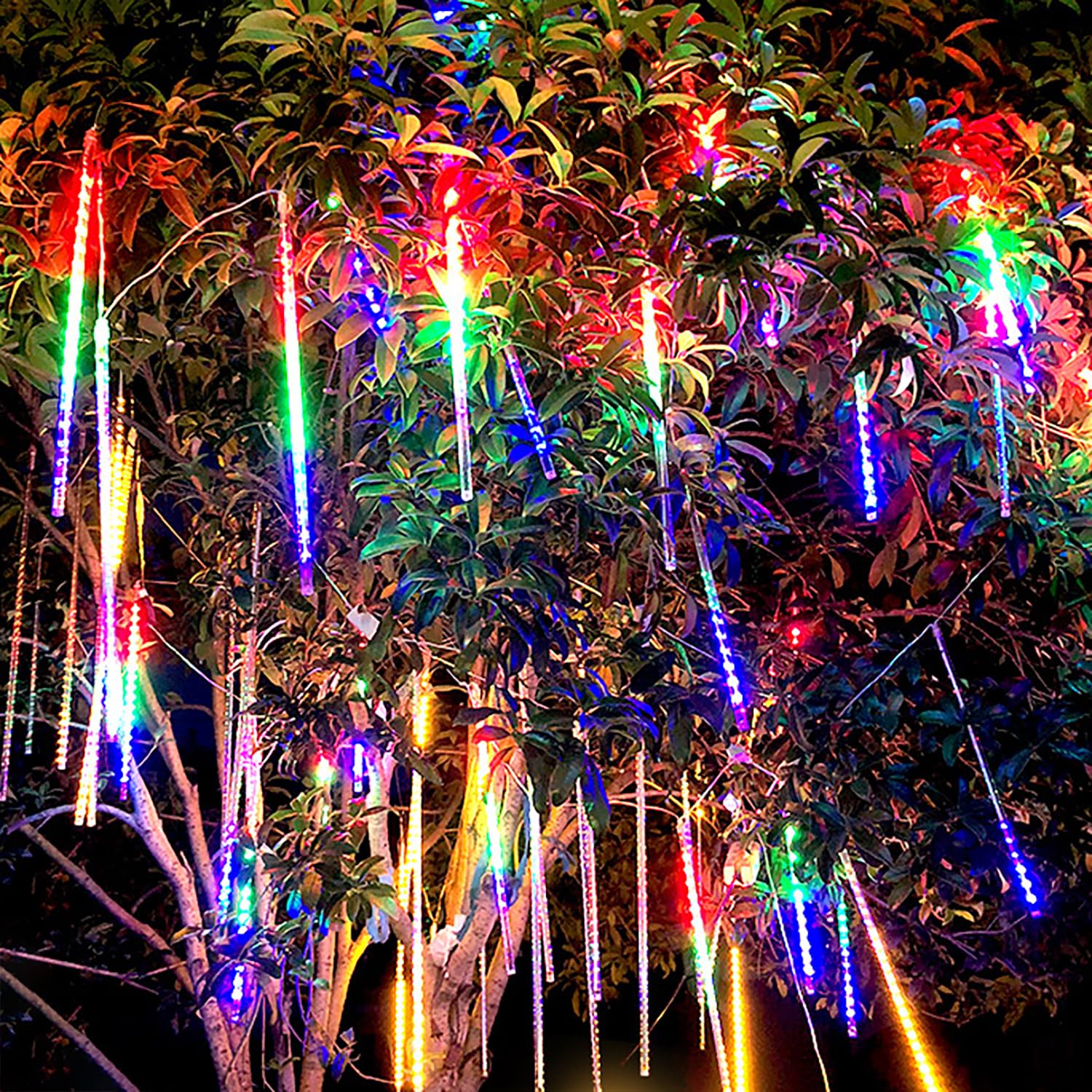 Aluan 10 Tube 240 LED Meteor Shower Rain Lights - 12 Inch Waterproof Plug-in Falling Rain Fairy String Lights for Outdoor Christmas & Halloween Decorations - Perfect for Holiday Parties, Patio, Garden & Yard Decor - Multicolor