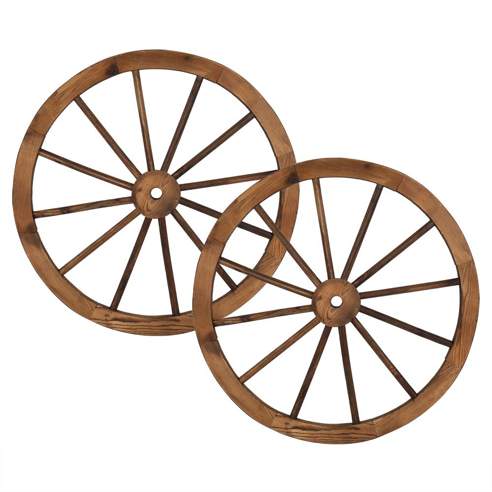 Vintage 30-Inch Wooden Wagon Wheel Decor (Set of 2) - Rustic Western Style Garage Door & Garden Wall Art - Perfect for Farmhouse, Ranch, and Countryside Home Decoration