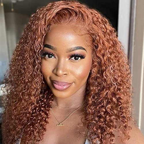 10A Malaysian Jerry Curly Lace Front Wig Human Hair - Auburn Brown Ginger #30 Color, 150% Density, 20 Inch, Pre-Plucked with Baby Hair | Natural Look for Women | Perfect for Daily Wear, Cosplay & Special Occasions